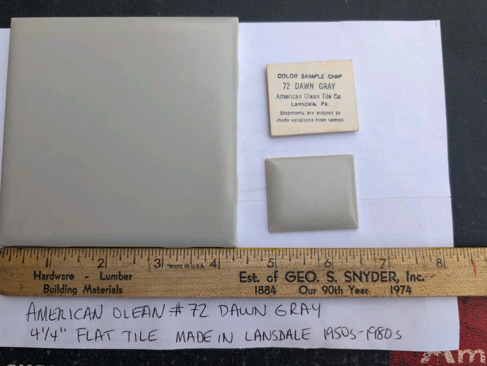 2 pc NOS American Olean Tile 4-1/4″ Dawn Gray #72 Matte Satin 1950s 1960s 1970s