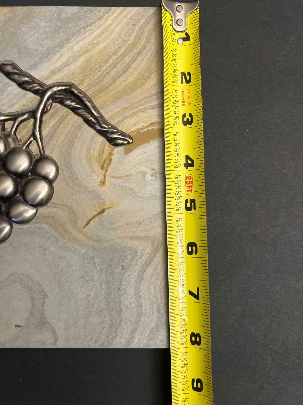 Marble with Inlaid Metal Grapes SET of 2 Designer 8″ x 8” Accent Tiles Tan Lot