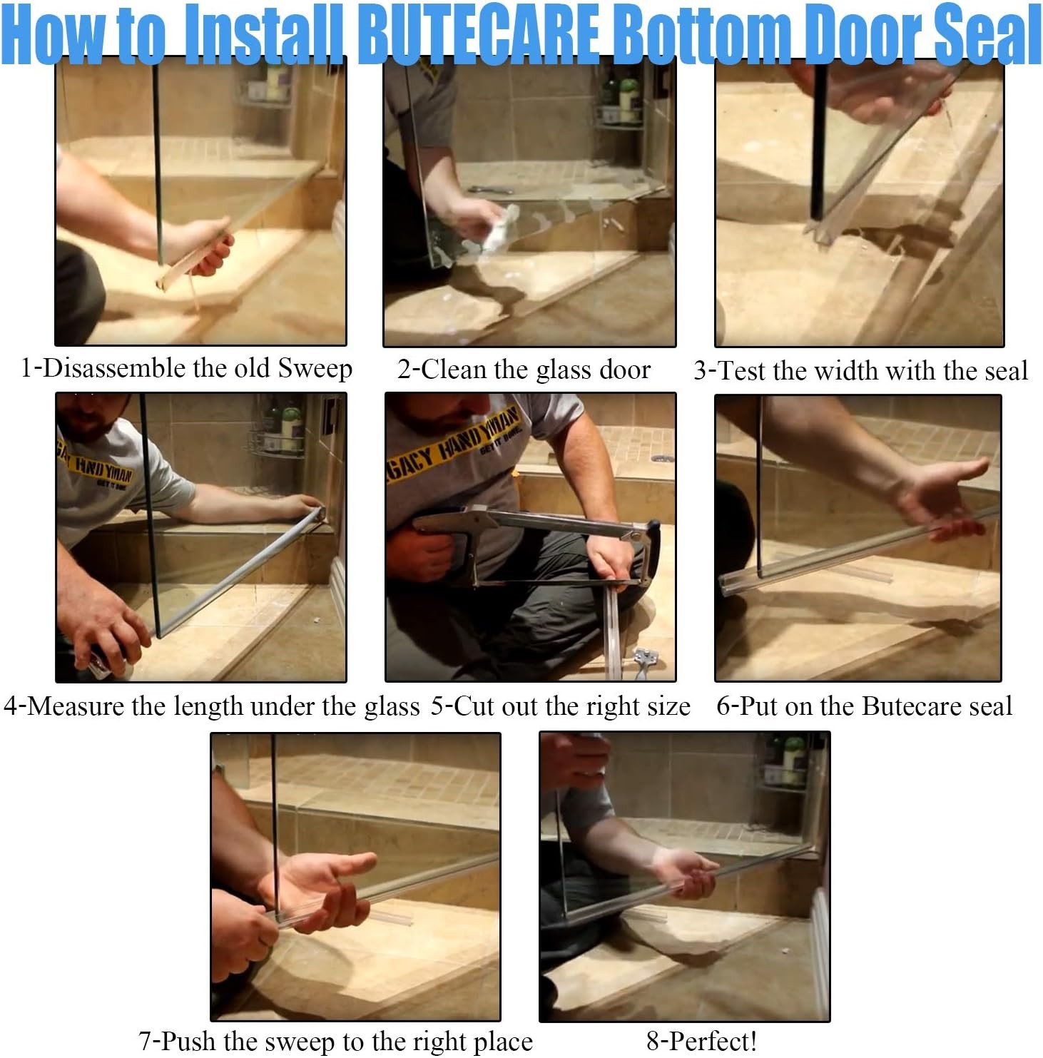2-Pack Butecare Frameless Shower Door Bottom sweep -3/8'', Clear