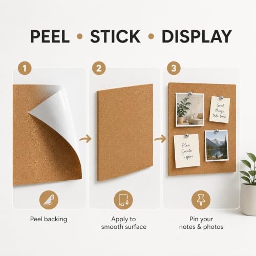 12PCS Mini Wall Cork Board, A4 Size Cork Board with Adhesive Backing, Adhesive