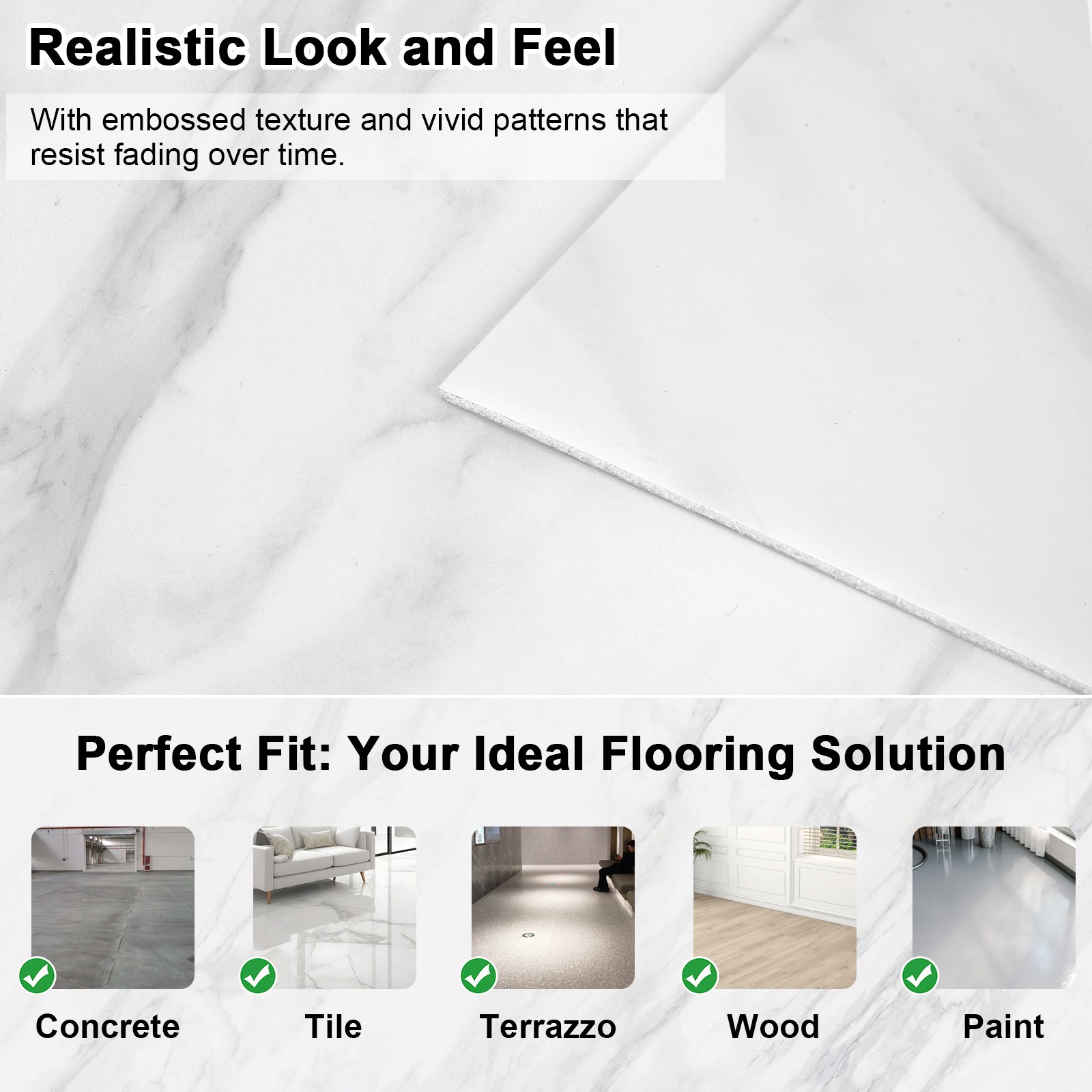 50Pcs Peel & Stick PVC Marble Wall Panels 12×12″ Foam Tile Stickers for Bathroom