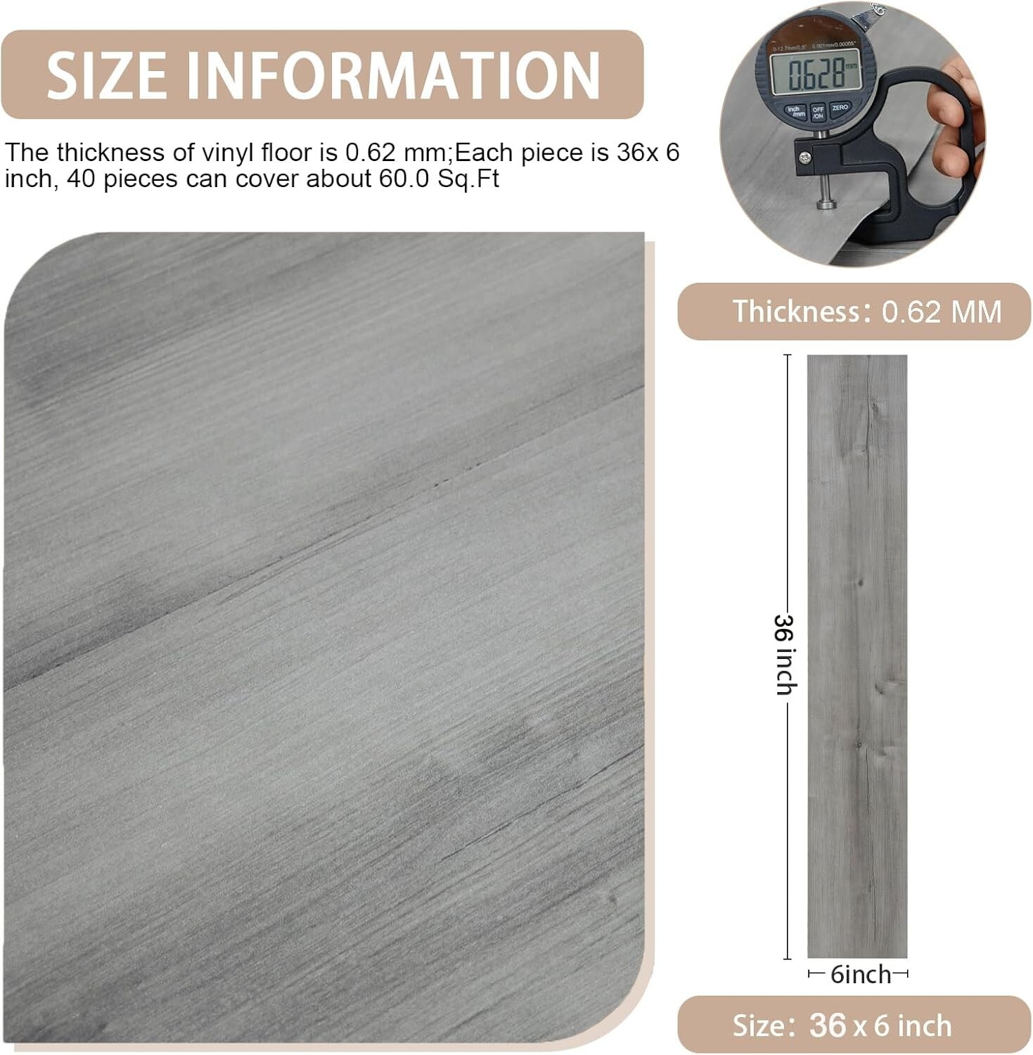 Versatile Peel and Stick Flooring – 60 Sq.Ft in Elegant Grey Wood Design