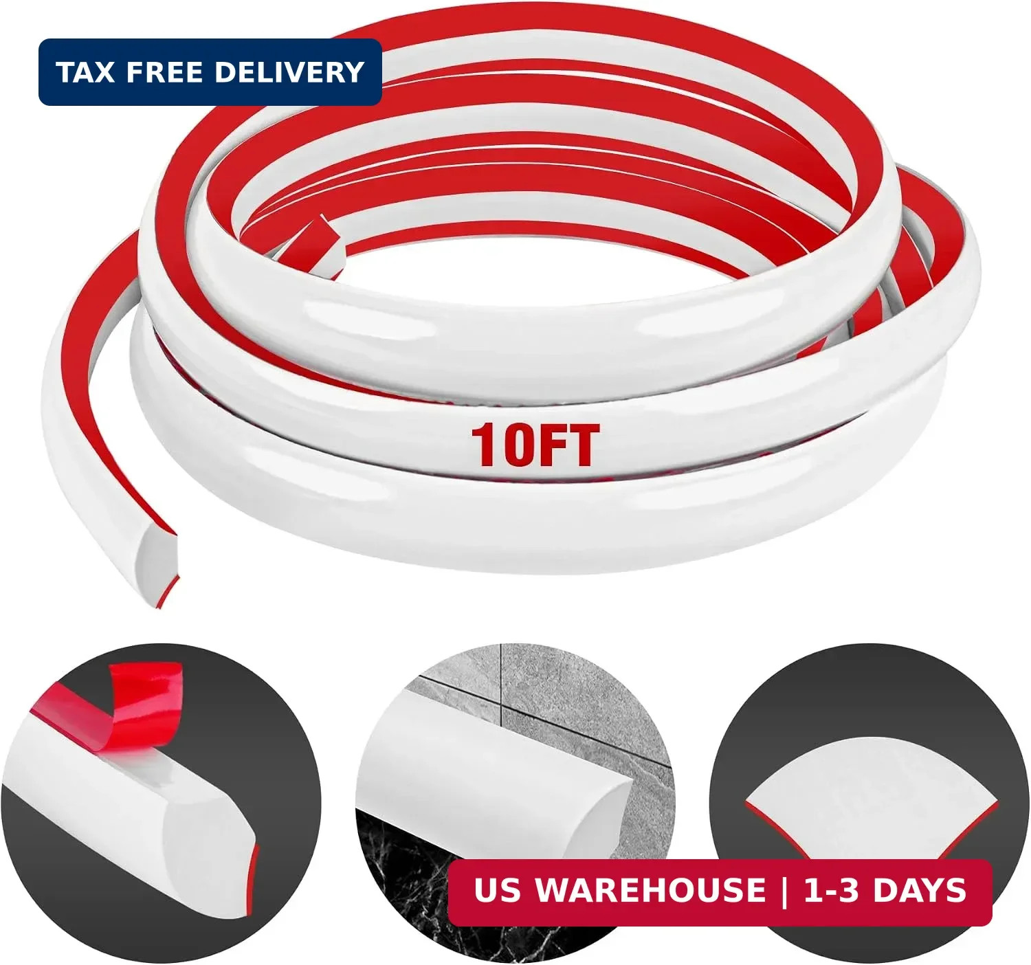 Flexible Quarter Round Molding Self Adhesive (White, 10 Ft) Peel and Stick Flexi