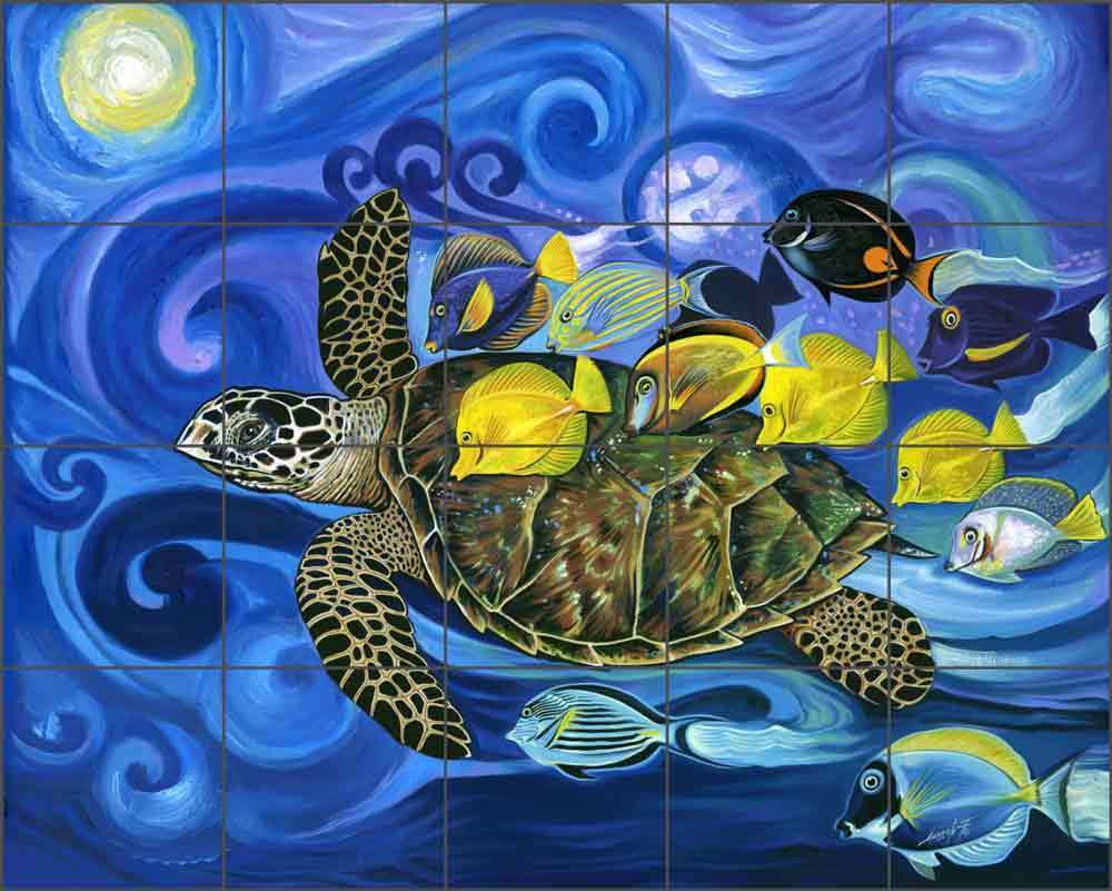 Undersea Tile Mural Agudelo Sea Turtle Fish Sea Life Art Ceramic Mural FAA022
