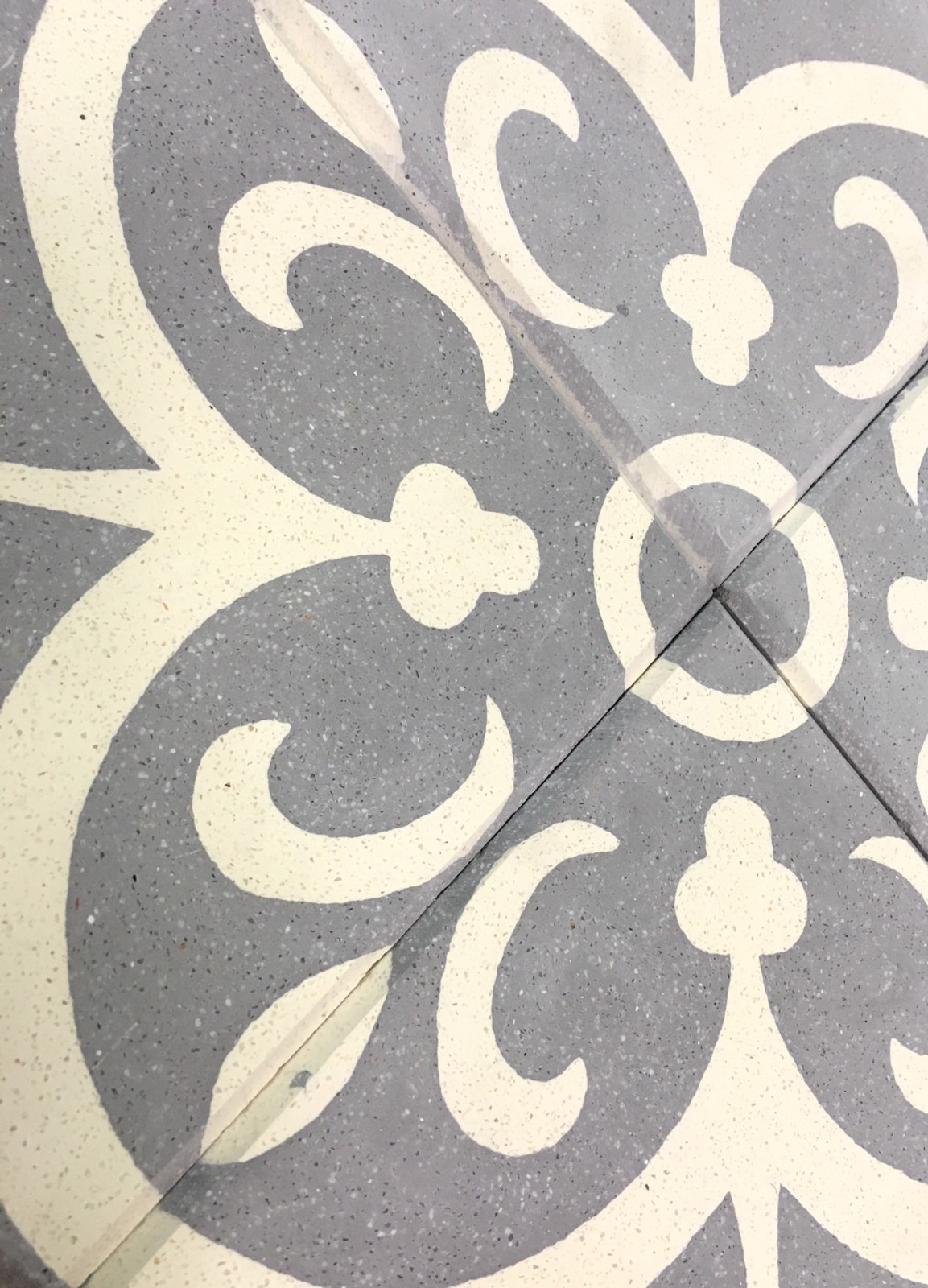 Flora Encaustic Blue White 8×8 Honed Beveled Finish Cement Wall Floor Tile
