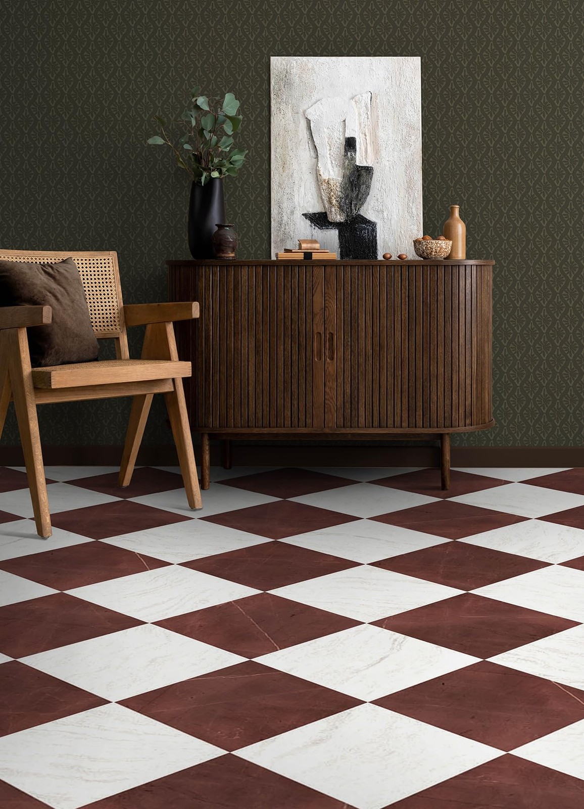 FloorPops x Chris Loves Julia Bonneville Oxblood Peel and 12 x 12 inches, Red