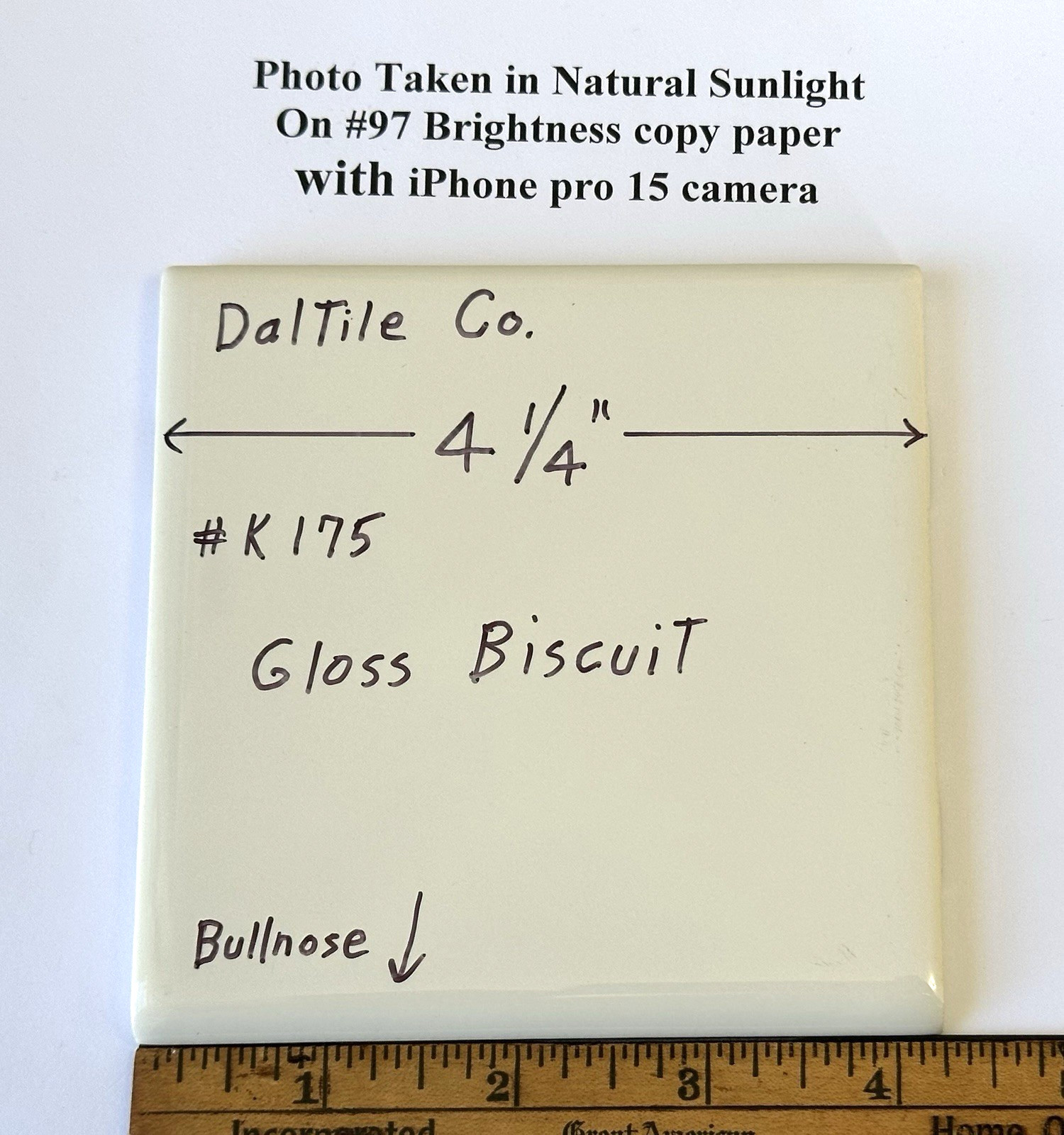 1 pc. Gloss Biscuit #175 by Daltile Co. 4-1/4″ Ceramic Surface Bullnose Tile