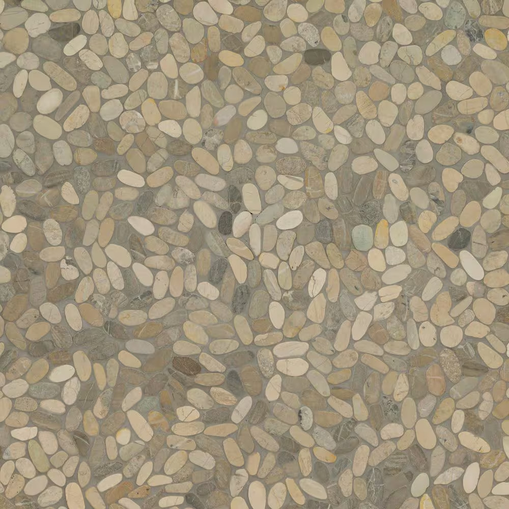 Sliced Pebble Truffle 12 In. X 12 In. X 0.38 In. Tumbled Marble Mesh-Mounted Mos