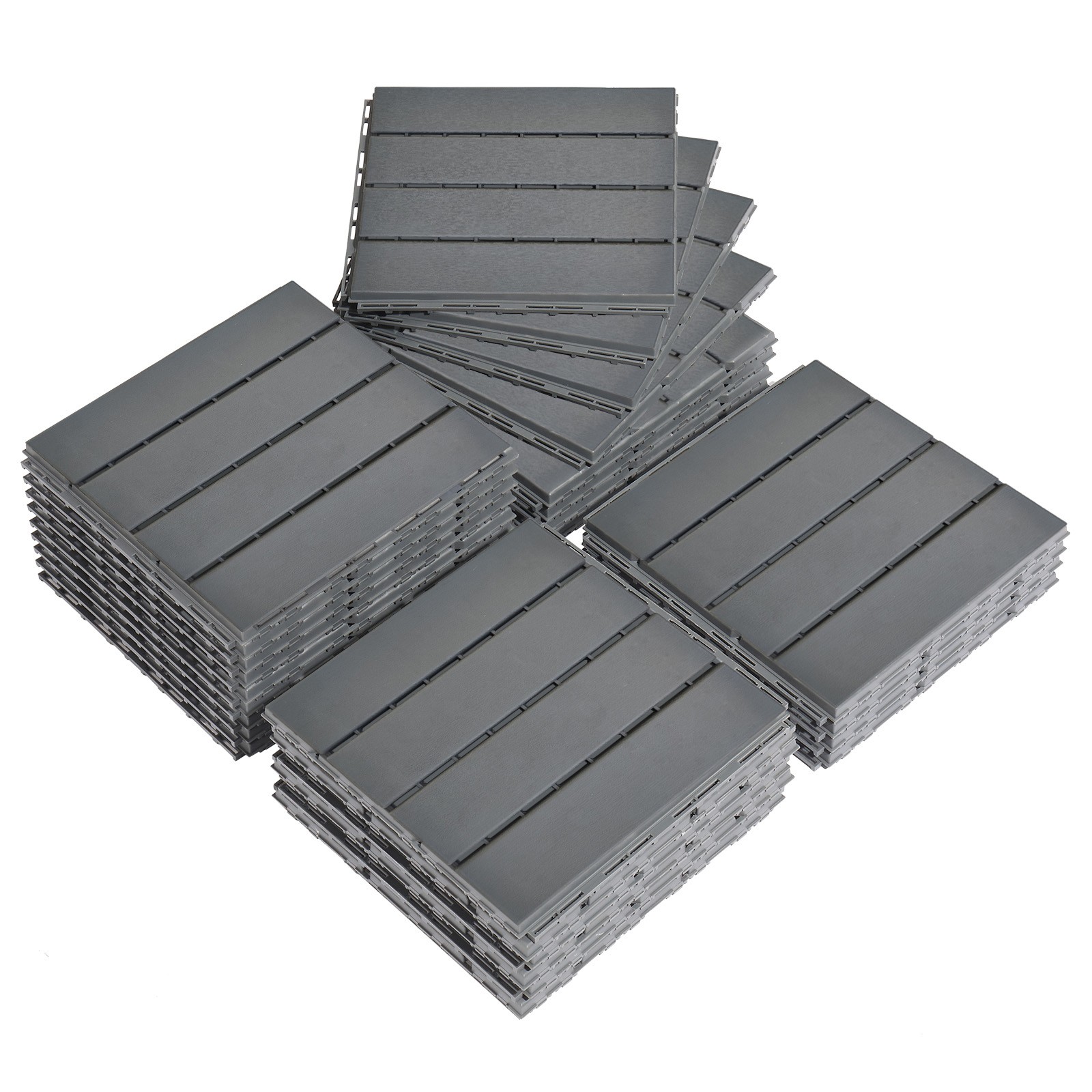 27 Pack 11.8″x11.8″ Plastic Interlocking Deck Tiles, Dark Grey