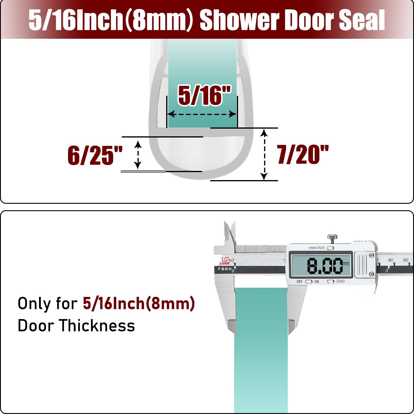 3PCS x 39 Inch Shower Door Seal for 5/16”(8mm)- For Side, Clear