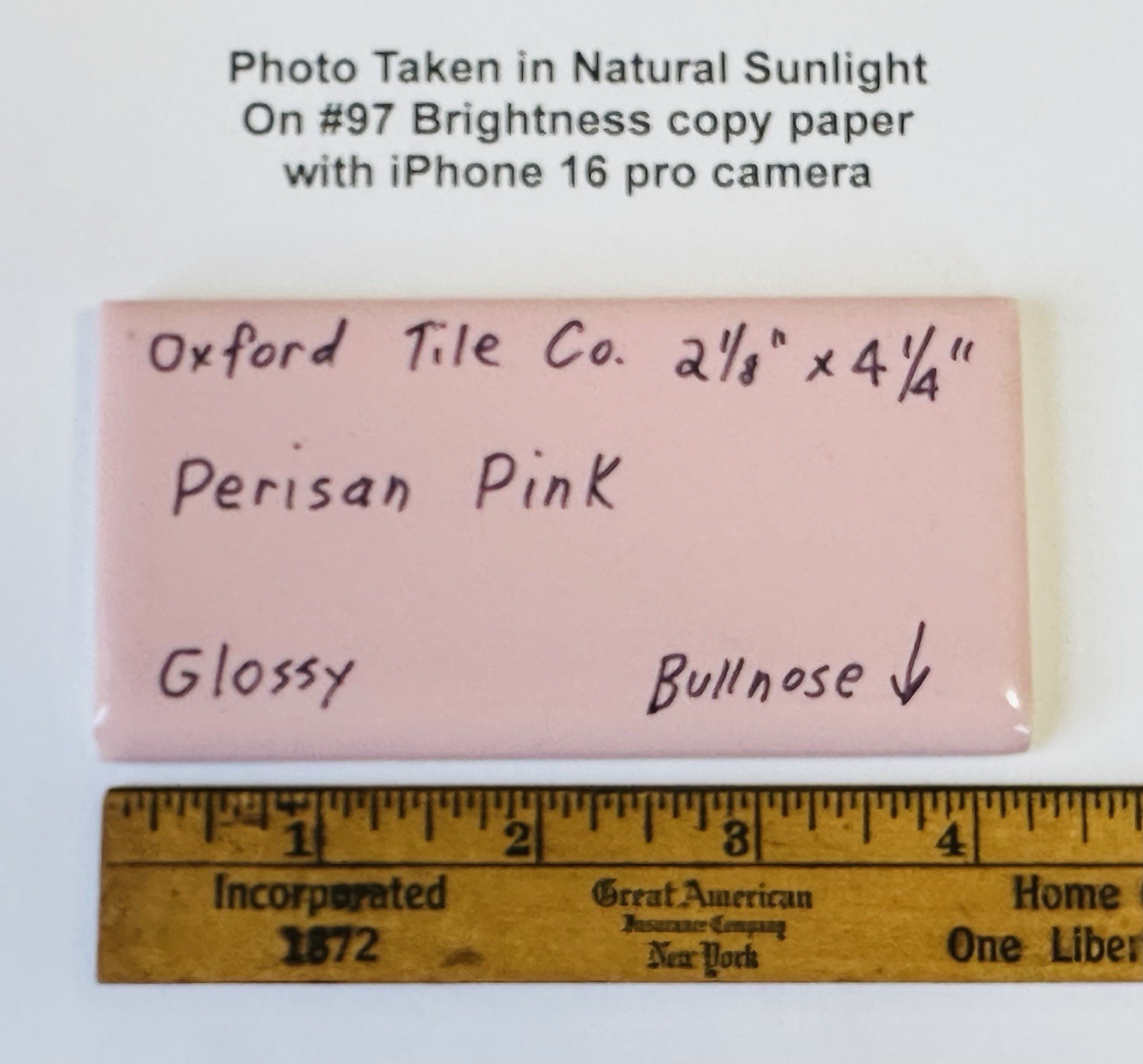 1 pc. Persian Pink: 2-1/8″ X 4-1/4″ Glossy Bullnose Ceramic Tile by Oxford Co.