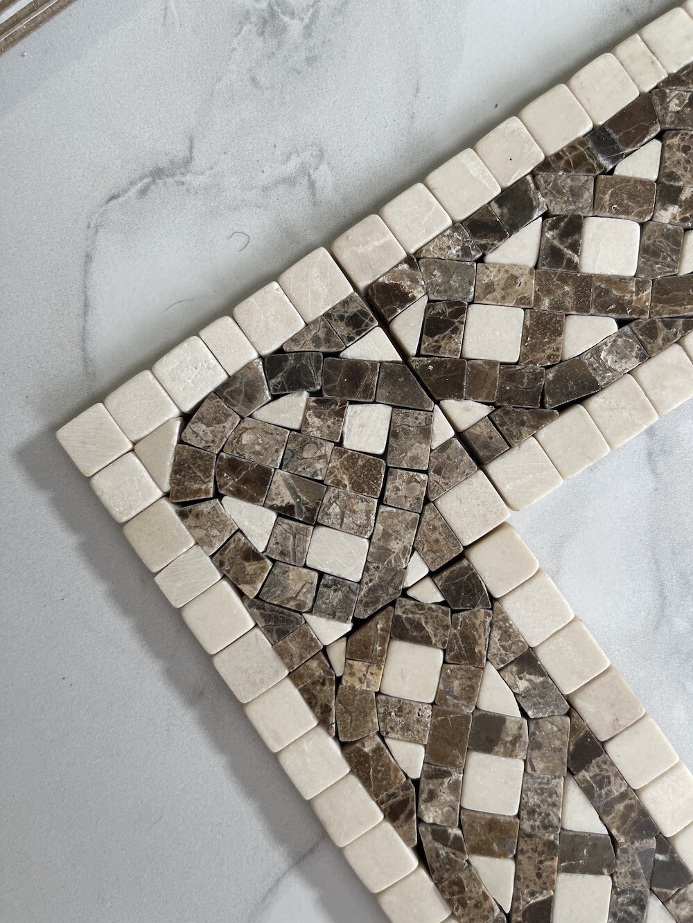 B4659CT Marble Mosaic Border Accent Tile Quadra Emperador 2.25×2.25 Tumbled