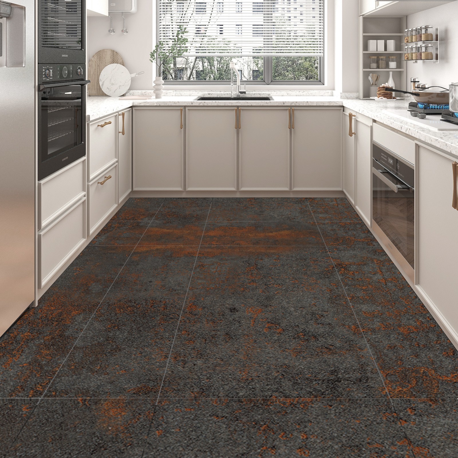 30-Pack Peel & Stick Vinyl Floor Tiles,12 x 12in Covers 30 Sq.ft – Rust Granite