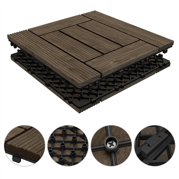 12×12” 27pcs Deck Patio Tiles Interlocking Wood Flooring Pavers Tiles Black