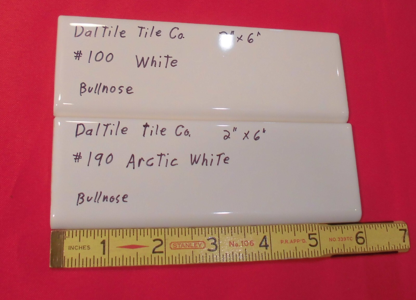 1 pc. Glossy White #100: 2″ X 6″ Bullnose Ceramic Tiles by Daltile, New Stock