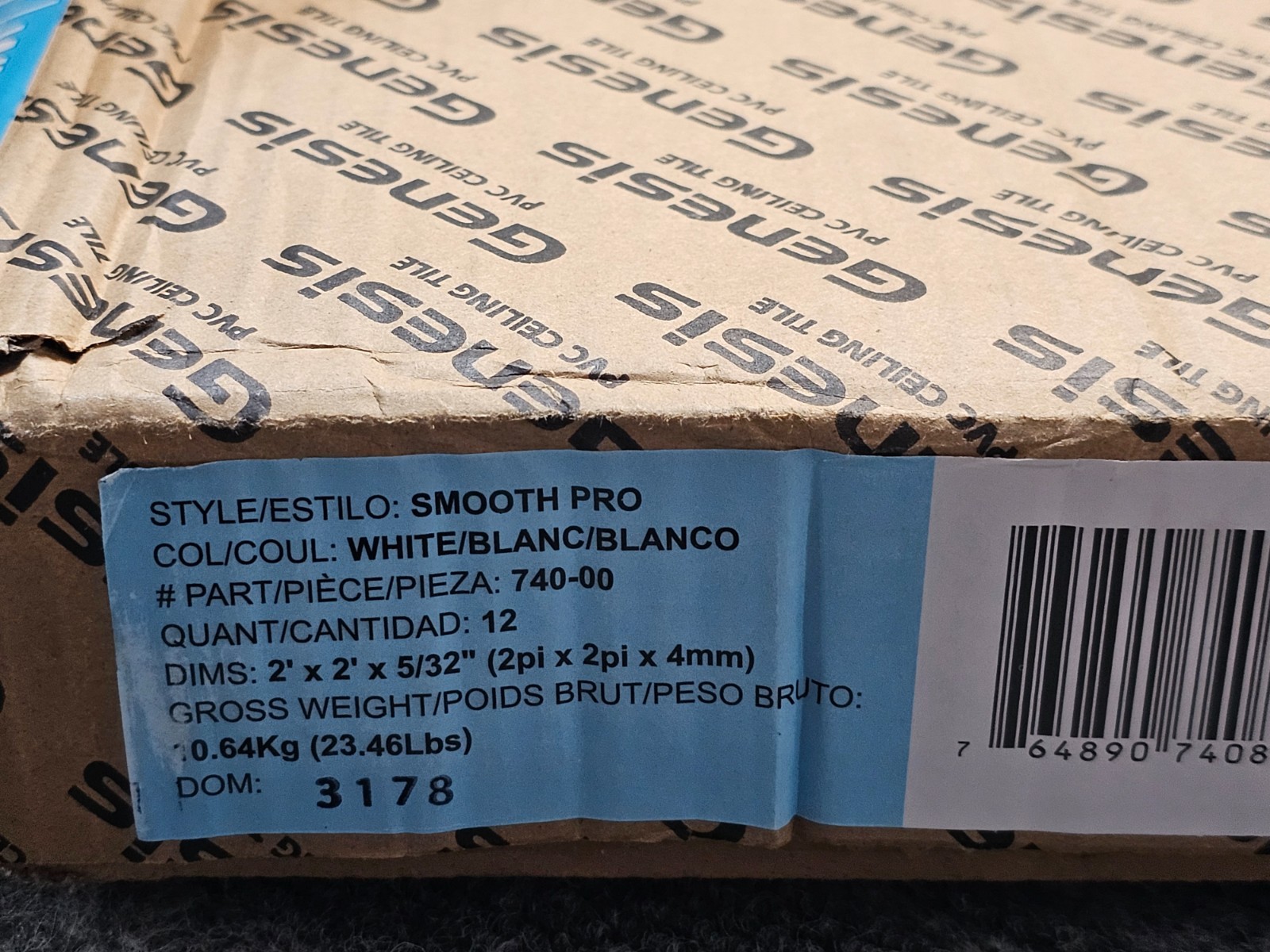 (QTY 12)Genesis Smooth Pro PVC Ceiling Tile Waterproof Washable 2’L X 2’W White