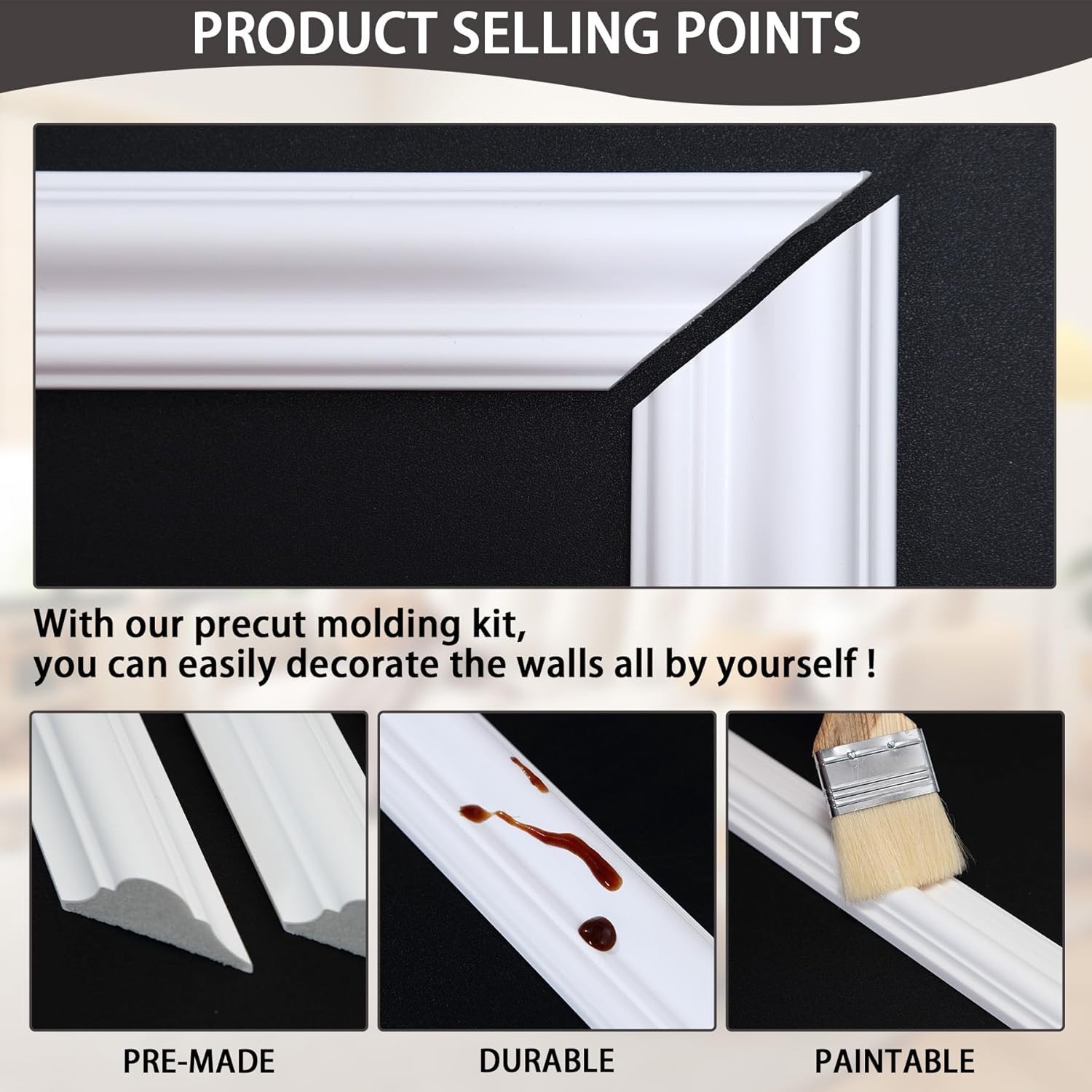 *PACK of 2* Pre-Made Accent Panel Wall Molding Kit w/ 6x Frame (48 pc, 12 frame)