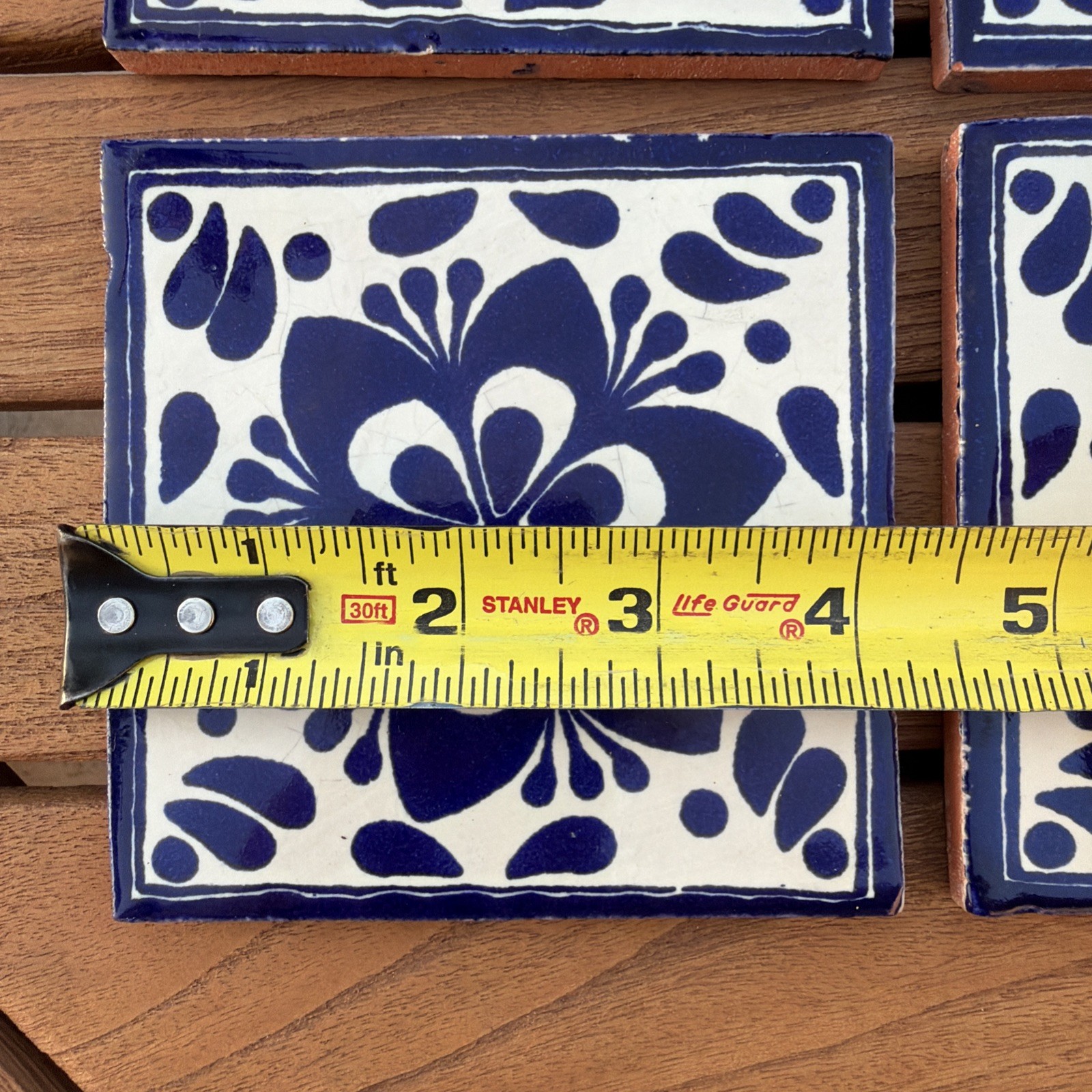 MEXICAN TALAVERA TILES 4×4 TERRACOTTA & BLUE FOLK ART