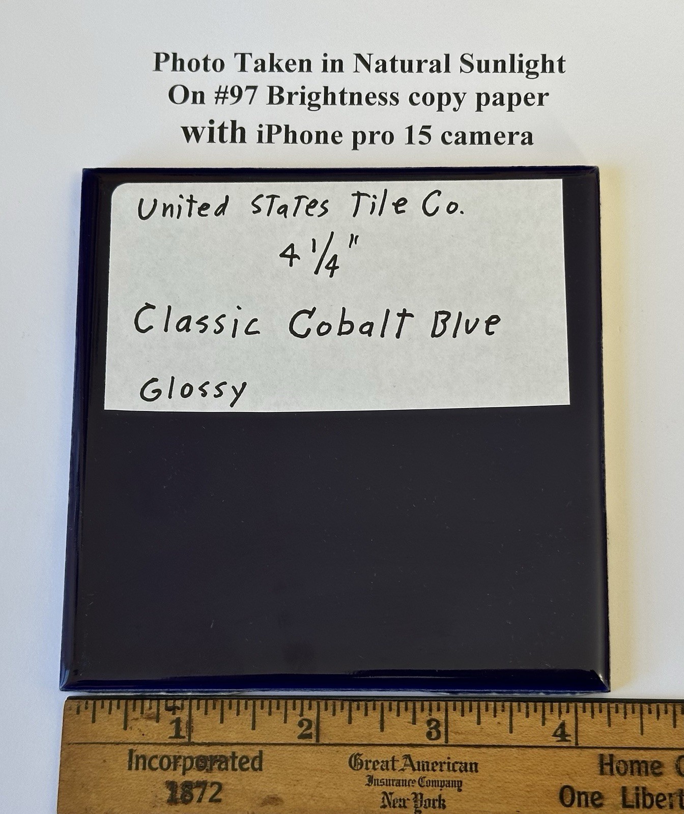 1 pc. Cobalt Blue: 4-1/4″ High-Gloss Ceramic Tile by United States Tile Co. NEW