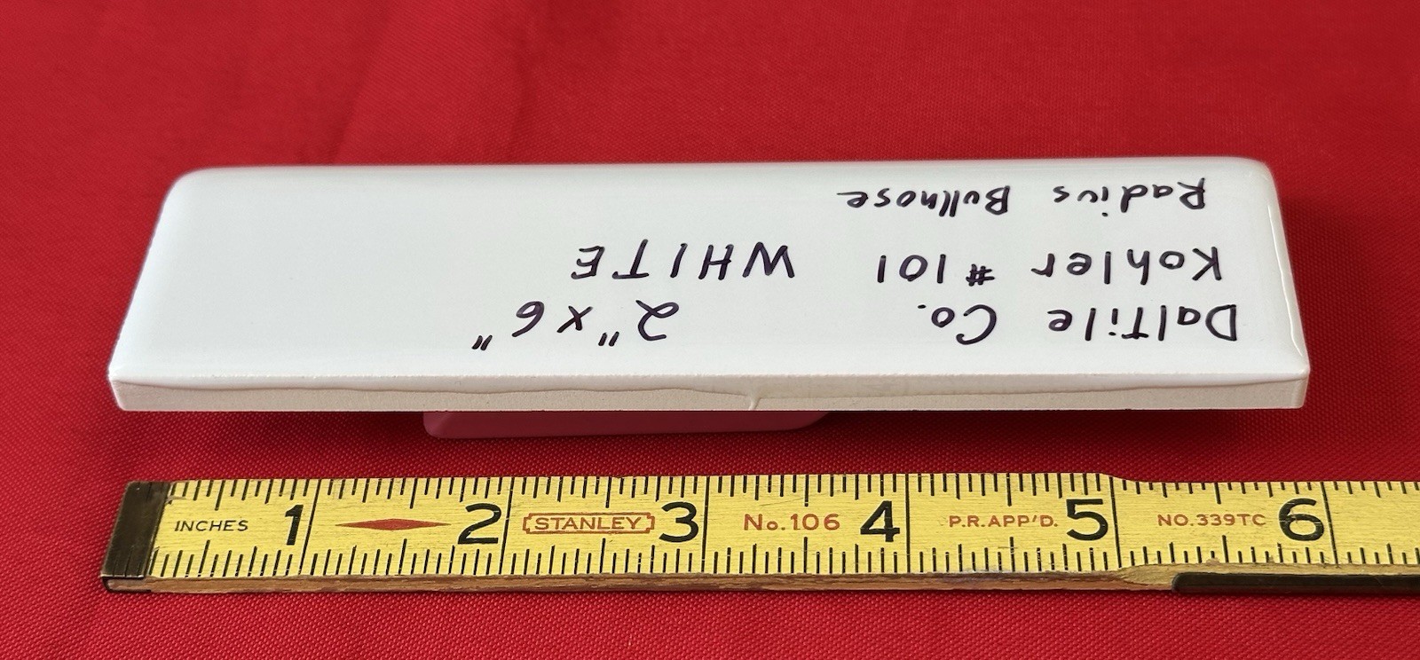 Kohler #101 White: 2″ x 6″ Ceramic Tile, Mud Cap Bullnose Radius Trim Edge, NEW