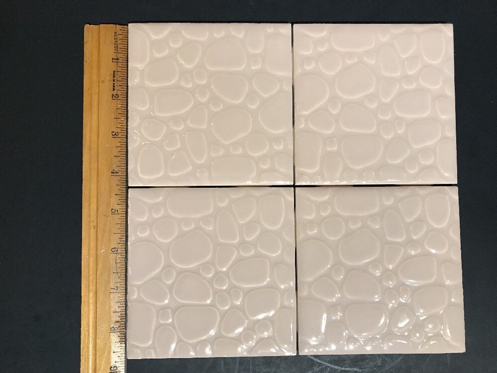 Vintage Robertson Ceramic Tile Pebbled #331 Fawn Beige 4 ¼” • Lot of 4 Pieces
