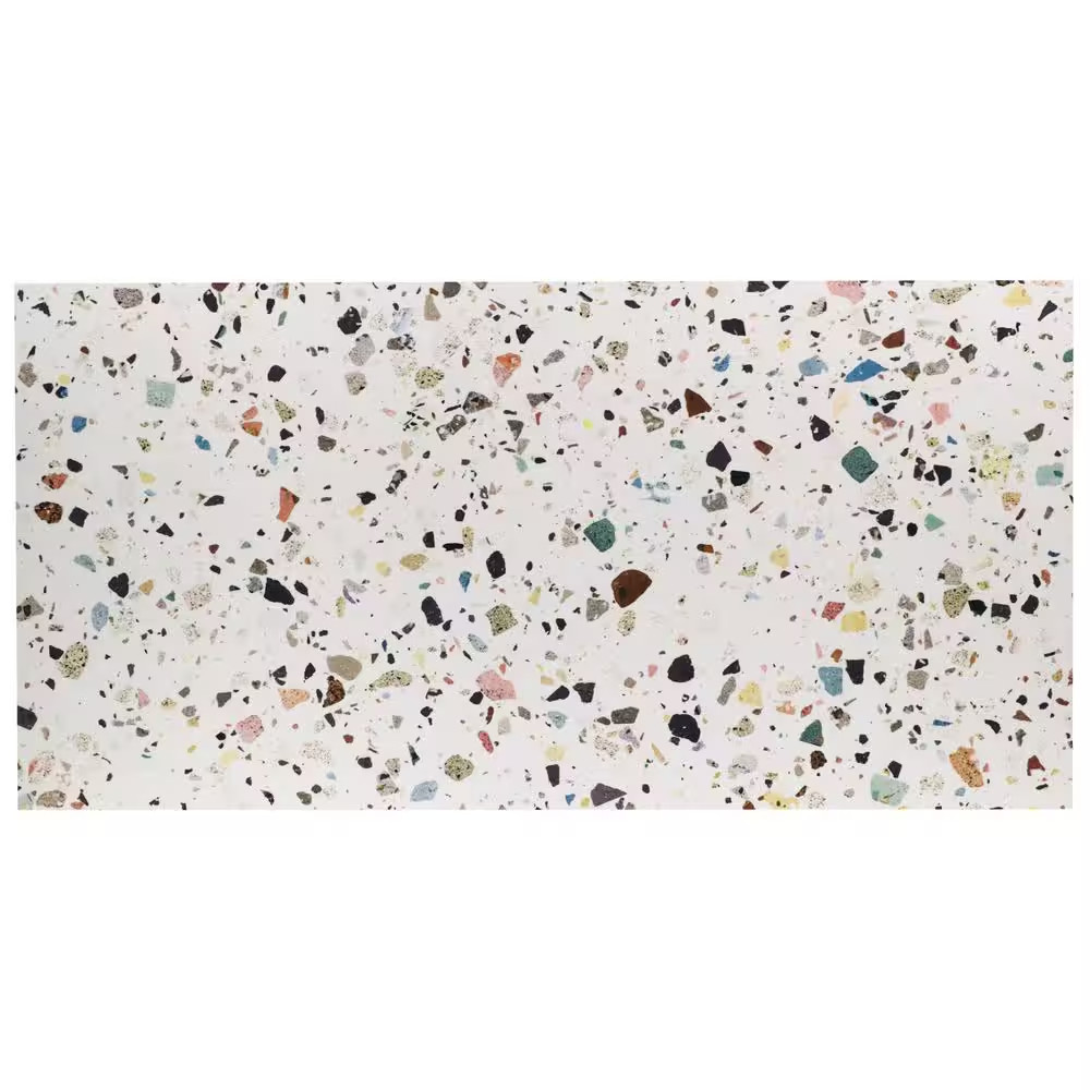 Adorn White Multicolor 23.62 In. X 47.24 In. Terrazzo Look Polished Porcelain Fl