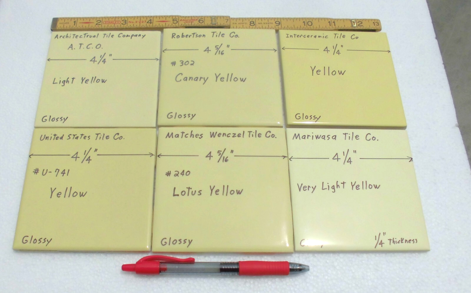 1 pc. Canary Yellow: 4-5/16″ Glossy Ceramic Tile by Robertson Co. #302, NEW