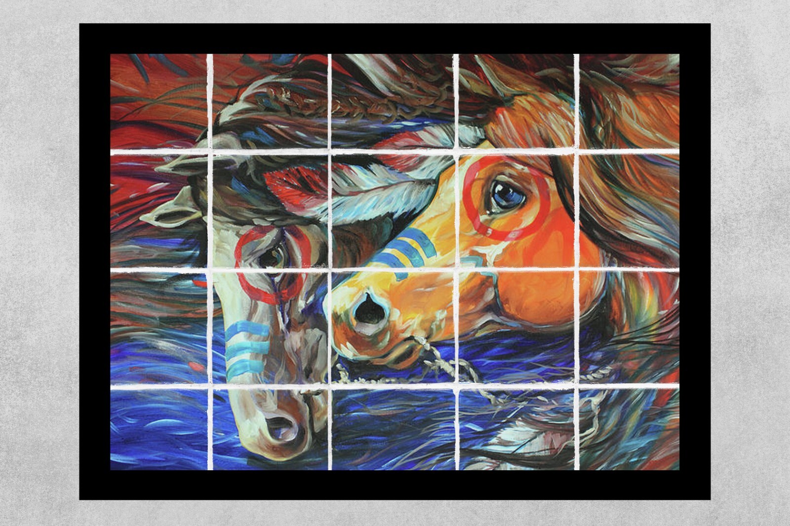ready to hang ceramic tile mural backsplash three feathers indian war ponies.
