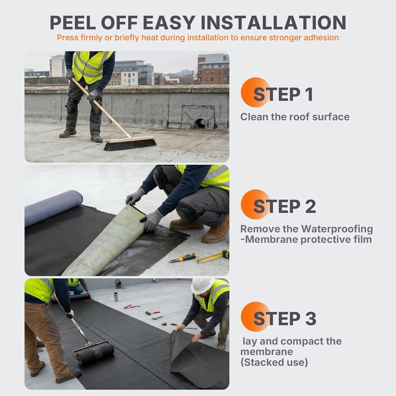 50 Mil EPDM Rubber Roofing Materials Roll 39 in x 16.4 ft | Self-Adhesive Waterp