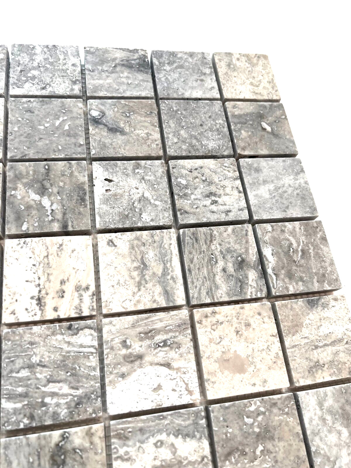 2×2 Silver Premium Honed Filled Travertine Mosaic Tile Floor Wall (Box of 10)