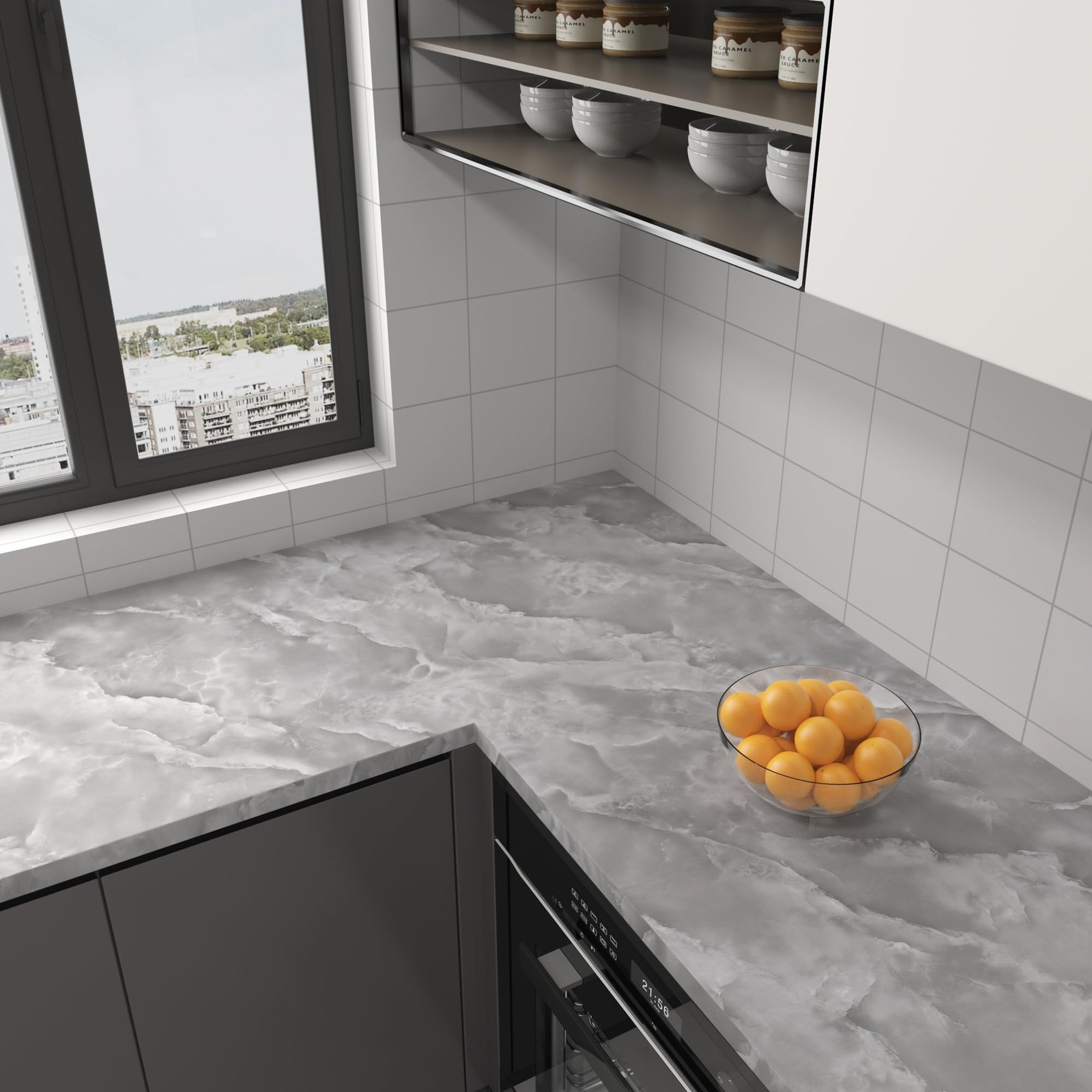JSEVEM 24″×354″ Gray Marble Contact Paper for Countertops Grey White Cloud