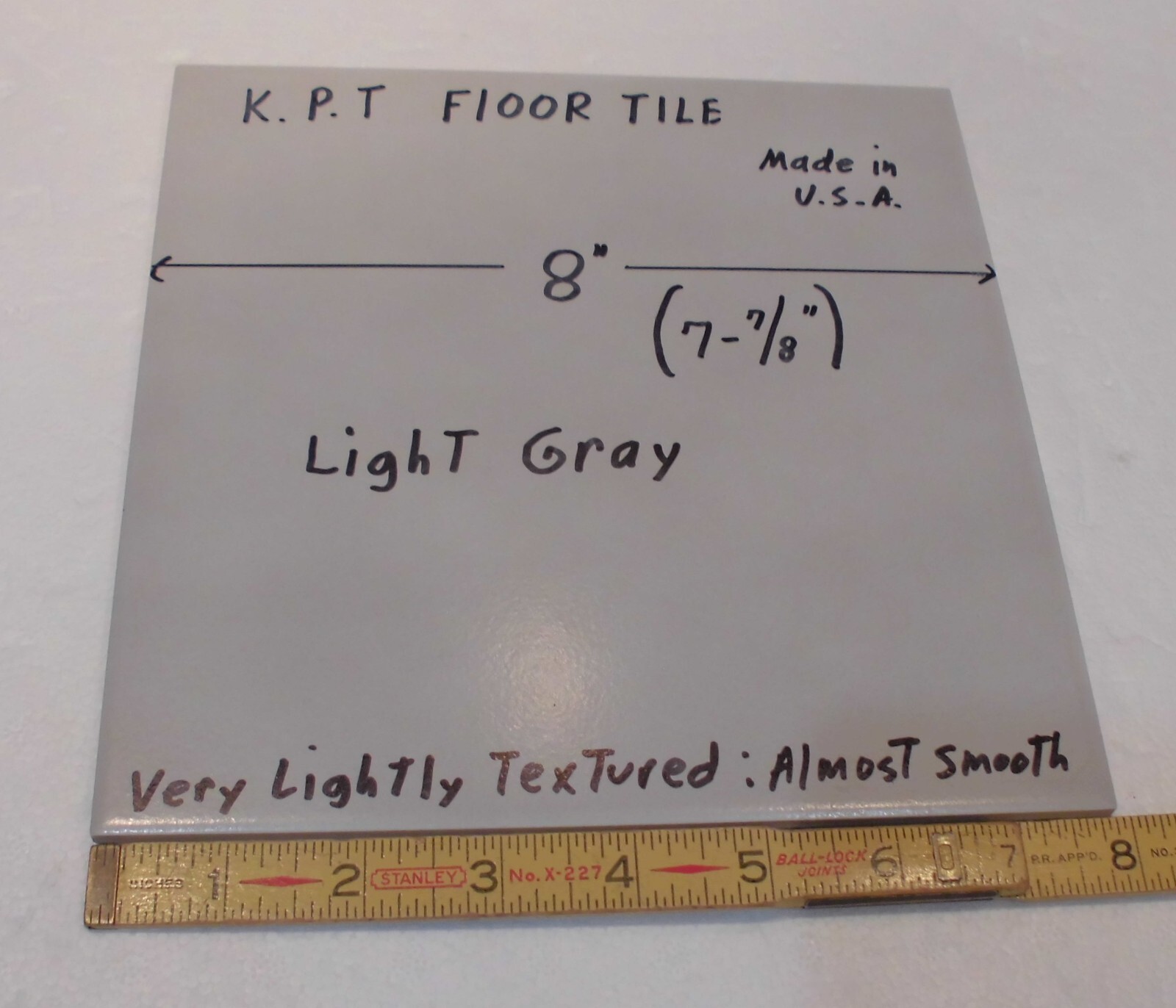 1 pc. Light Gray Ceramic Floor Tile: 8″ X 8″ Smooth, Made USA by K.P.T. NEW