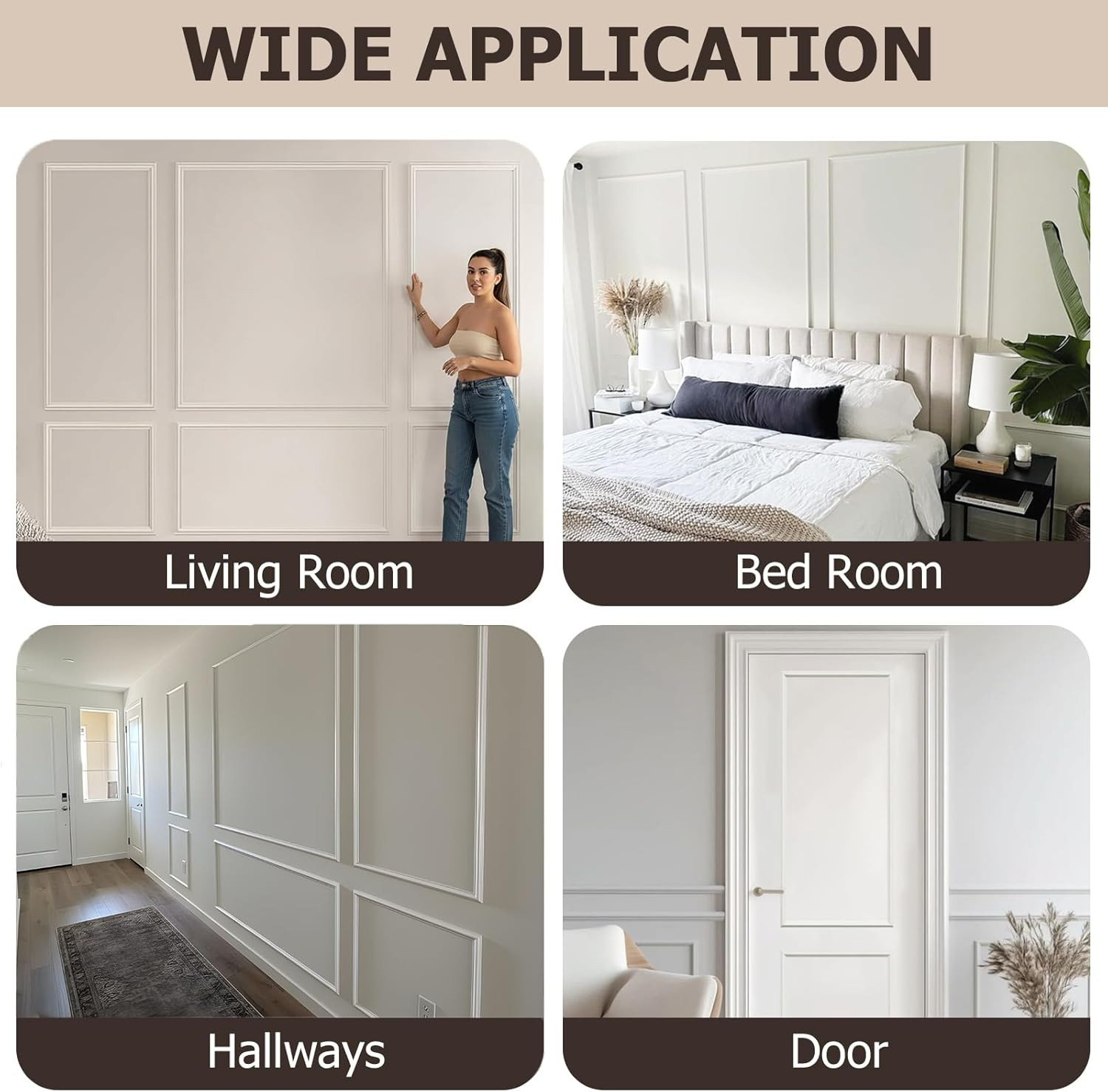 Pre-Cut Peel and Stick Wall Molding Kit Wainscoting Trim- Self Adhesive Premade
