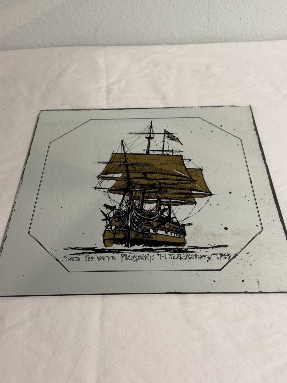 Vintage 70s 80s Mirro-Tile 12×12 Lot Of 6 Antique Gold Ships Viking Mirror Tiles