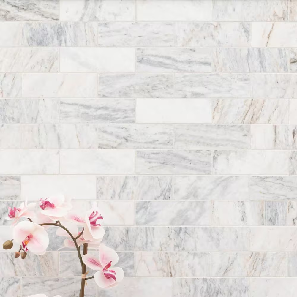 Capri Blue Subway 12 In. X 12 In. X 0.38 In. Honed Marble Mesh-Mounted Mosaic Fl