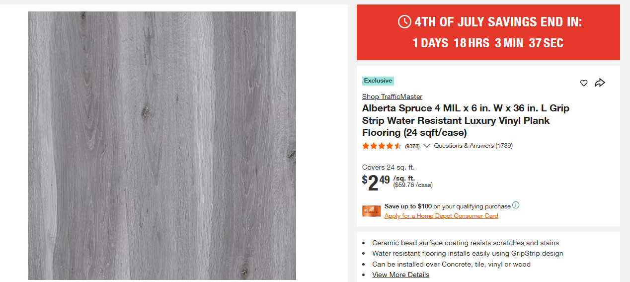 Pallet Sale – Trafficmaster gripstrip flooring alberta spruce – 20 cases