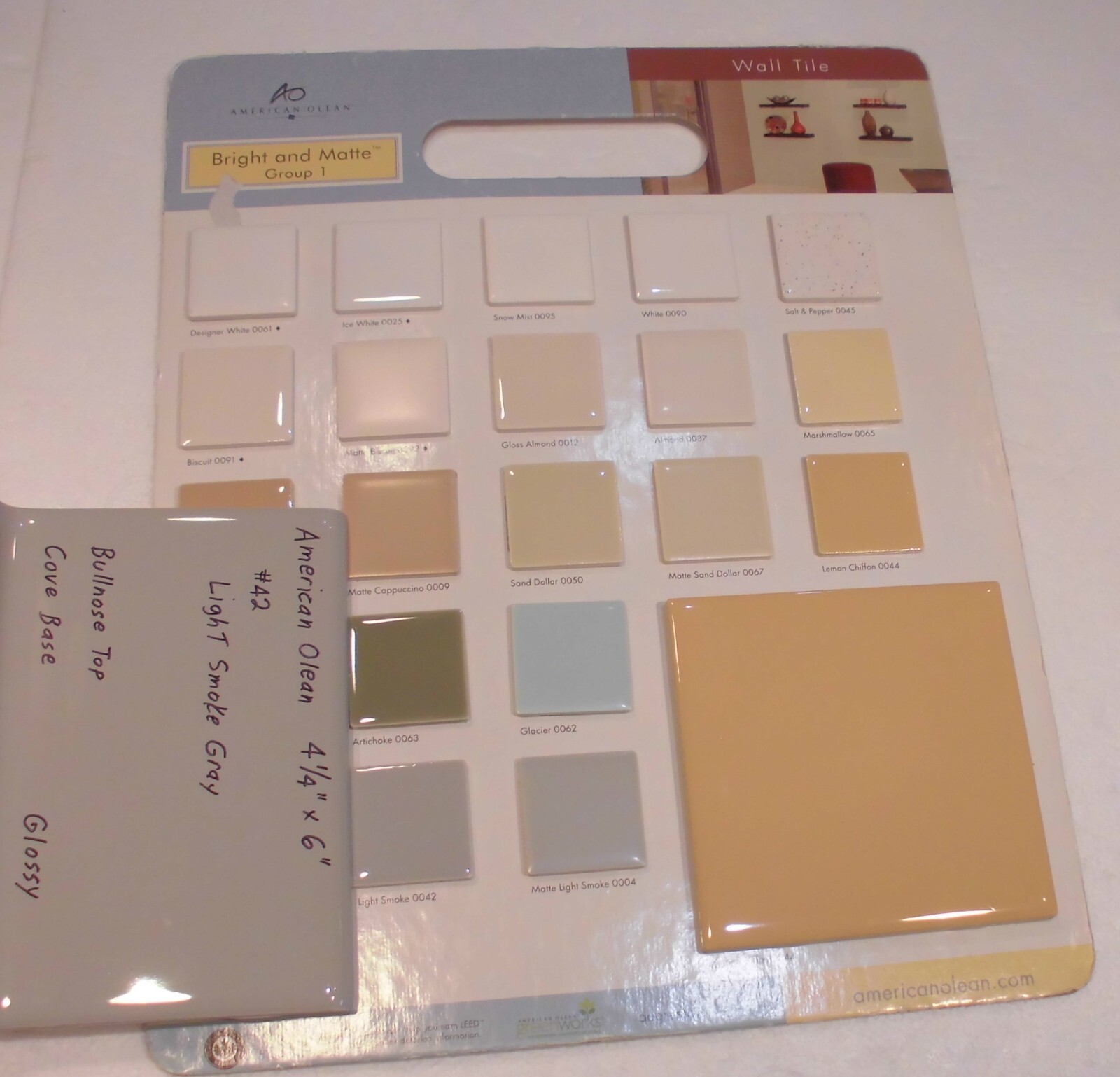 1 pc. Light Smoke Gray: base/cove Ceramic Glossy Tile: 4-1/4″ X 6″ Bullnose Top