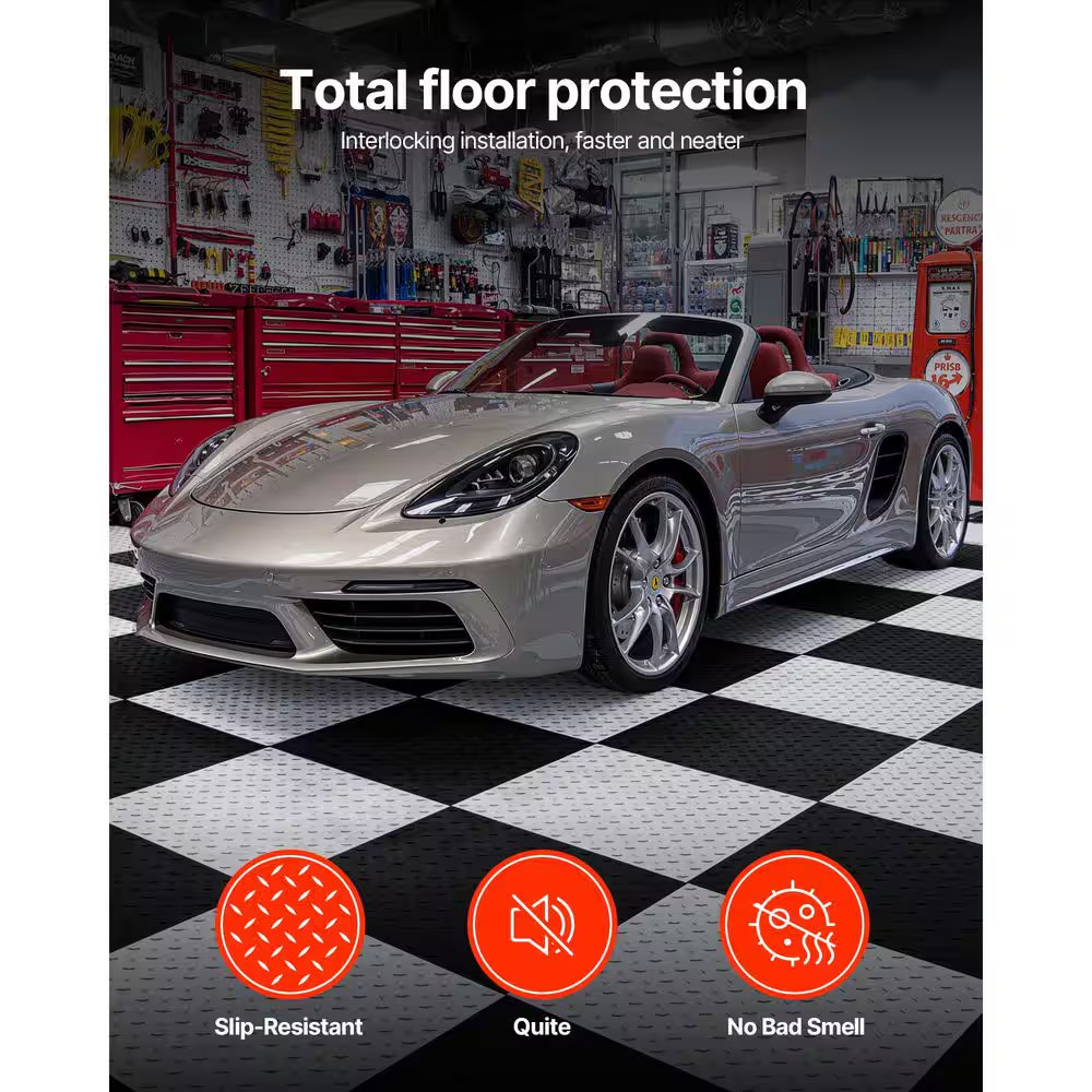 Garage Floor Tiles Interlocking, 8 Pack 20.2 X 20.2 X 0.2 In. Interlocking Modul