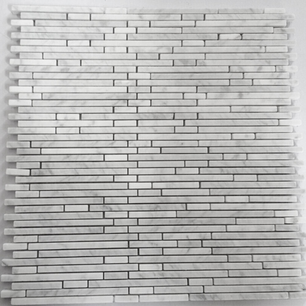 C79XH Carrara Marble Bamboo Random Strip Tile Heavy Rain Mosaic Honed Venato