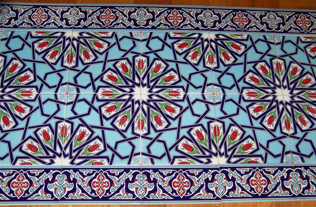56″x24″ Turkish Ottoman Iznik Tulip & Floral Pattern Ceramic Tile Panel Mural