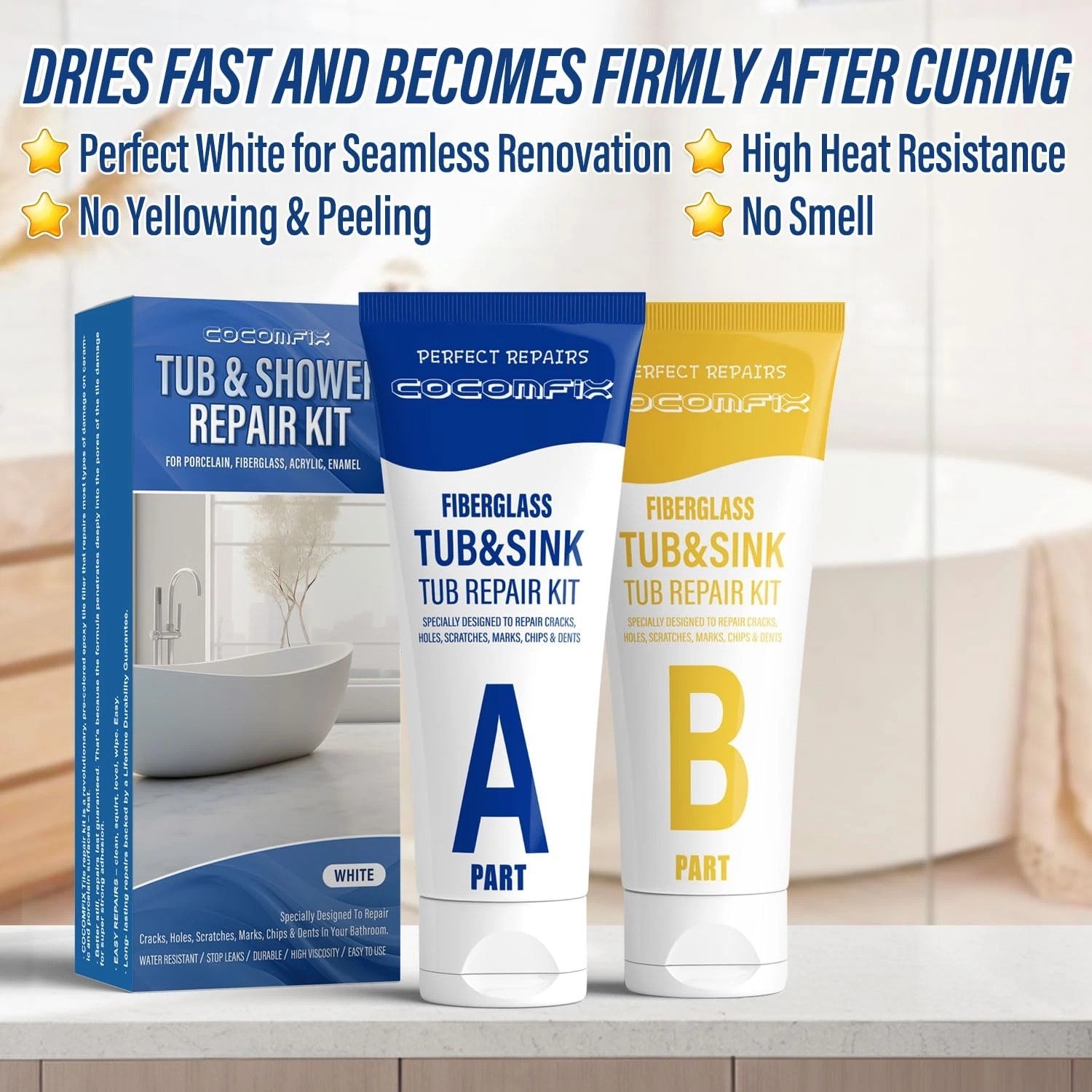 Bathtub Repair Kit White, Bathtub Enamel and Fiberglass Tub Repair Kit, Fix Chip