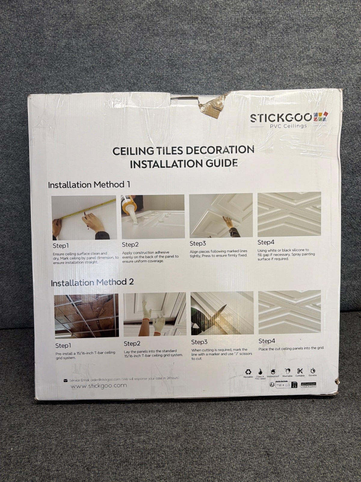 STICKGOO 2x2ft Smooth Drop Ceiling Tiles PVC Waterproof Fire-Rated White 12 Pack