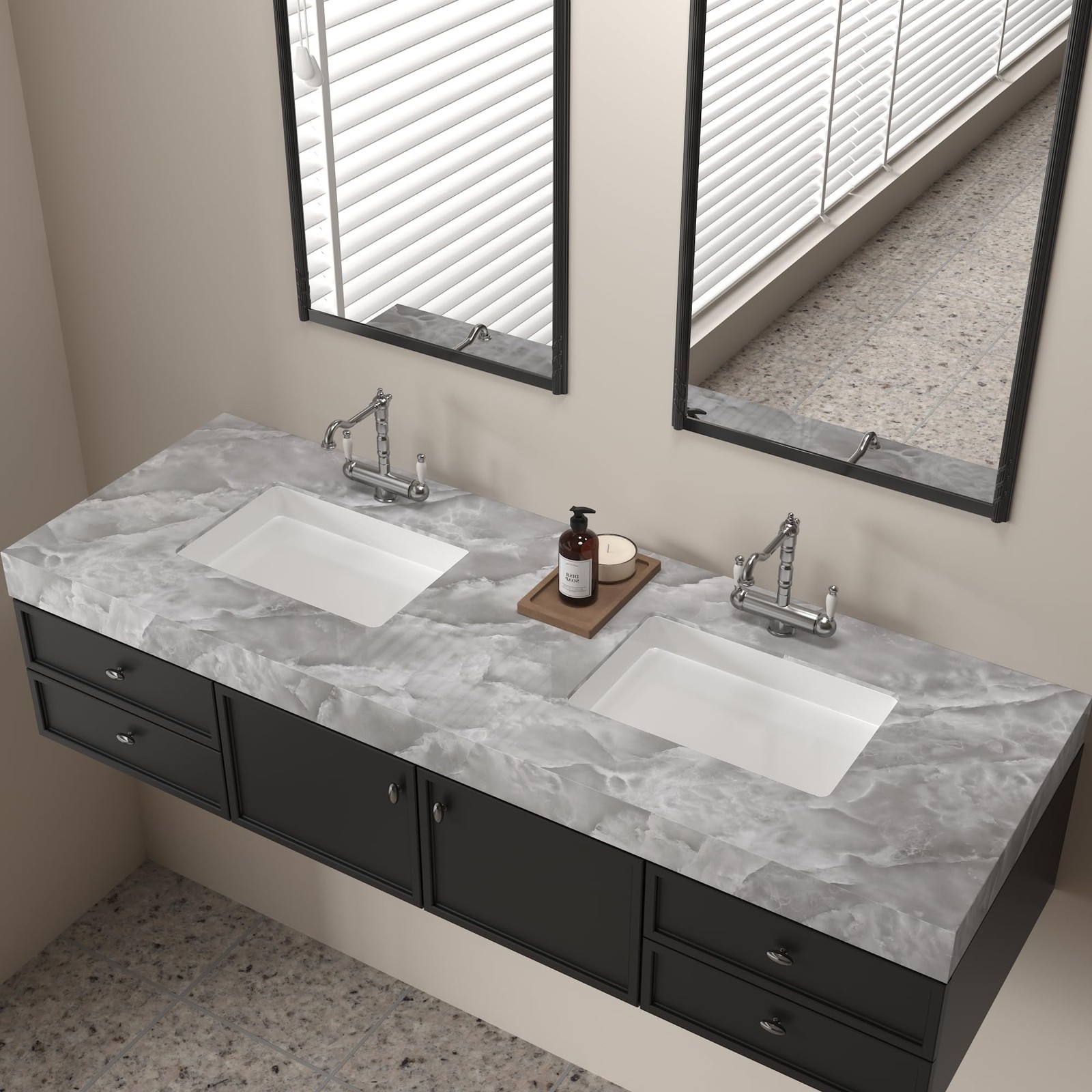 JSEVEM 24″×354″ Gray Marble Contact Paper for Countertops Grey White Cloud