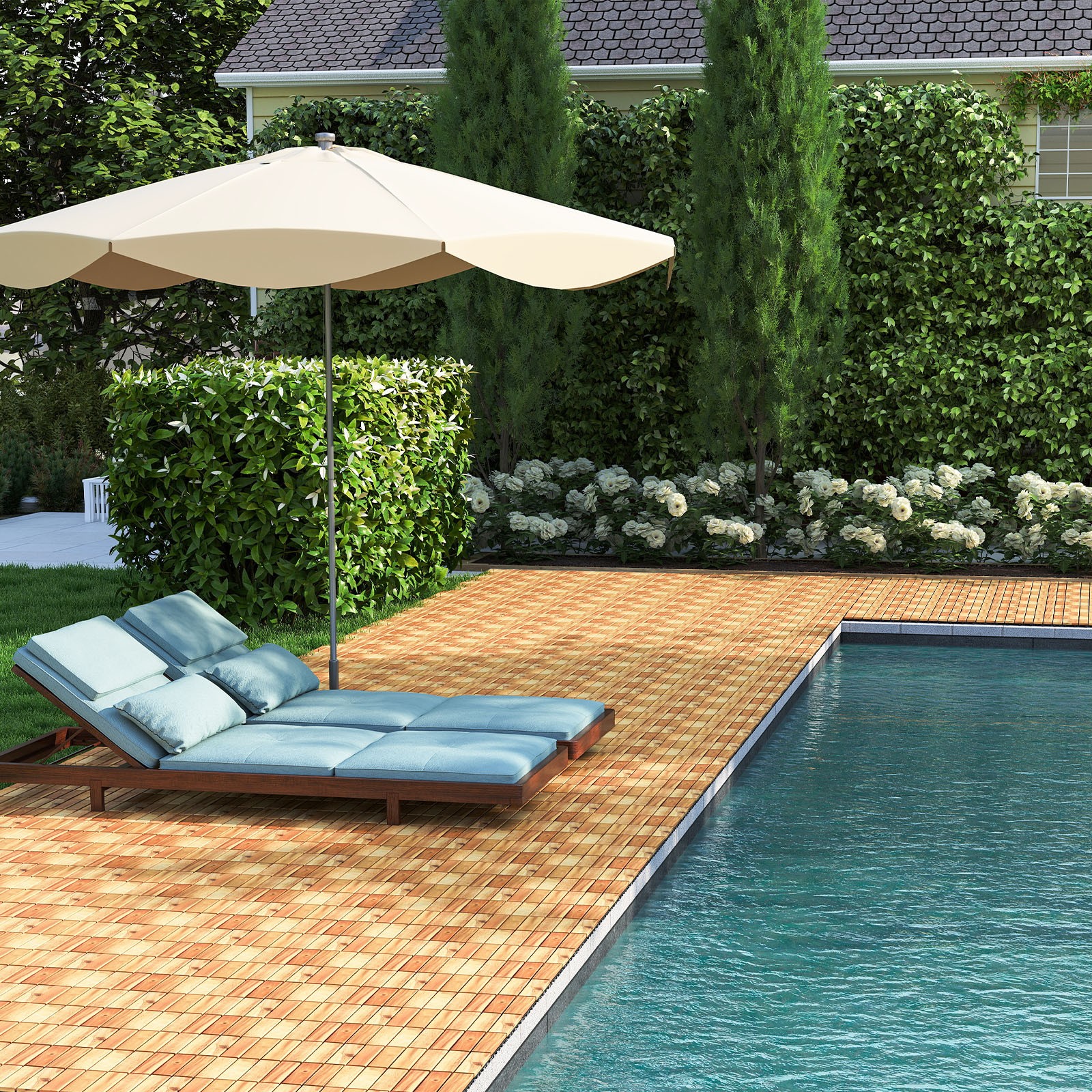 12″ x 12 Acacia Wood Interlocking Deck Tiles 27 PCS Waterproof Flooring Tiles