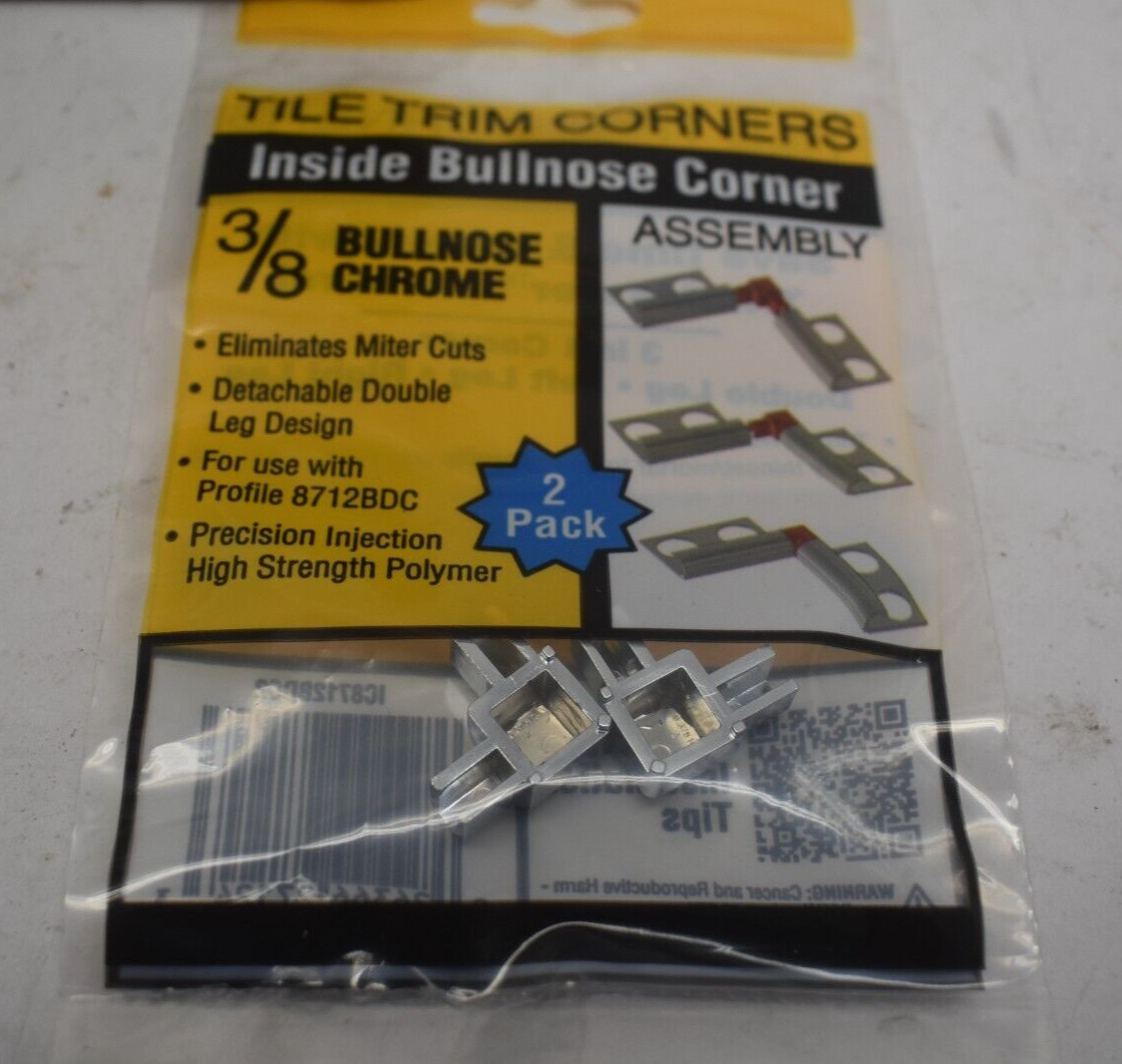 Trim Master IC8712BW2 Tile Trim Corners Bullnose Inside 3/8″ Chrome Finish x 20