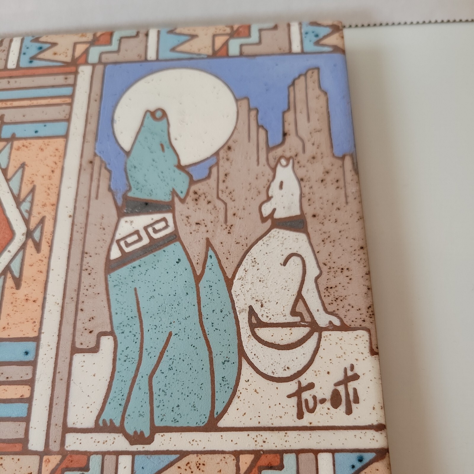 Vintage 1995 Earthtones Serenading Coyotes Ceramic Terra Cotta 6″ x 6″ Tile nwt