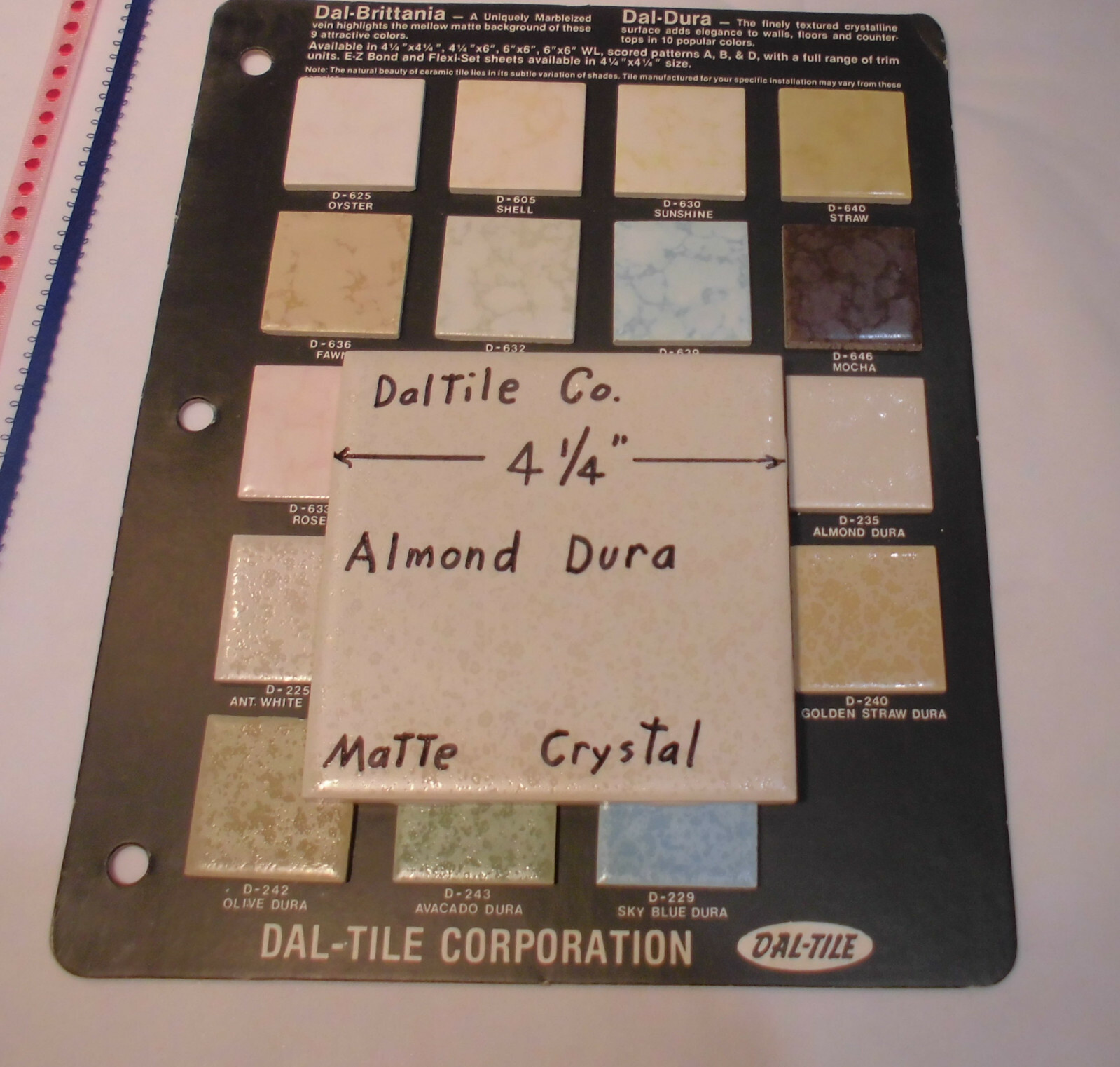 1 pc. *Almond-Dal-Dura* Ceramic Tile; Daltile 4-1/4″ Crystall Glaze; New 1990’s
