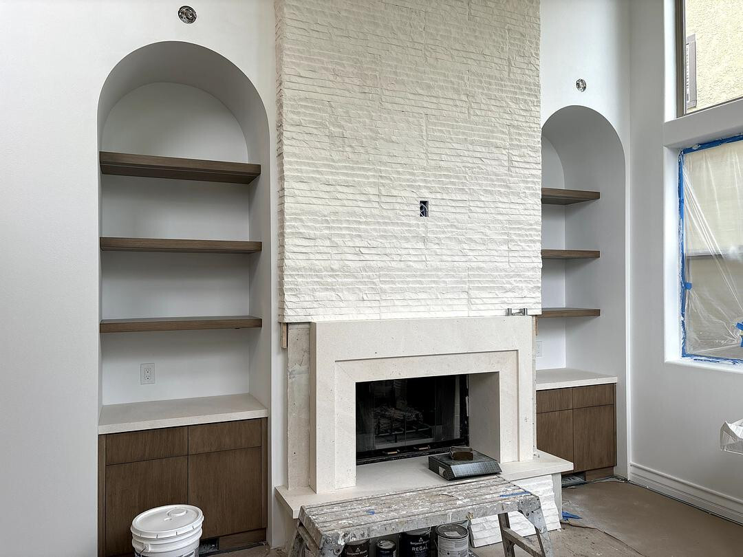 Symra Shell Beige Striated Chiseled Limestone Tile Panel
