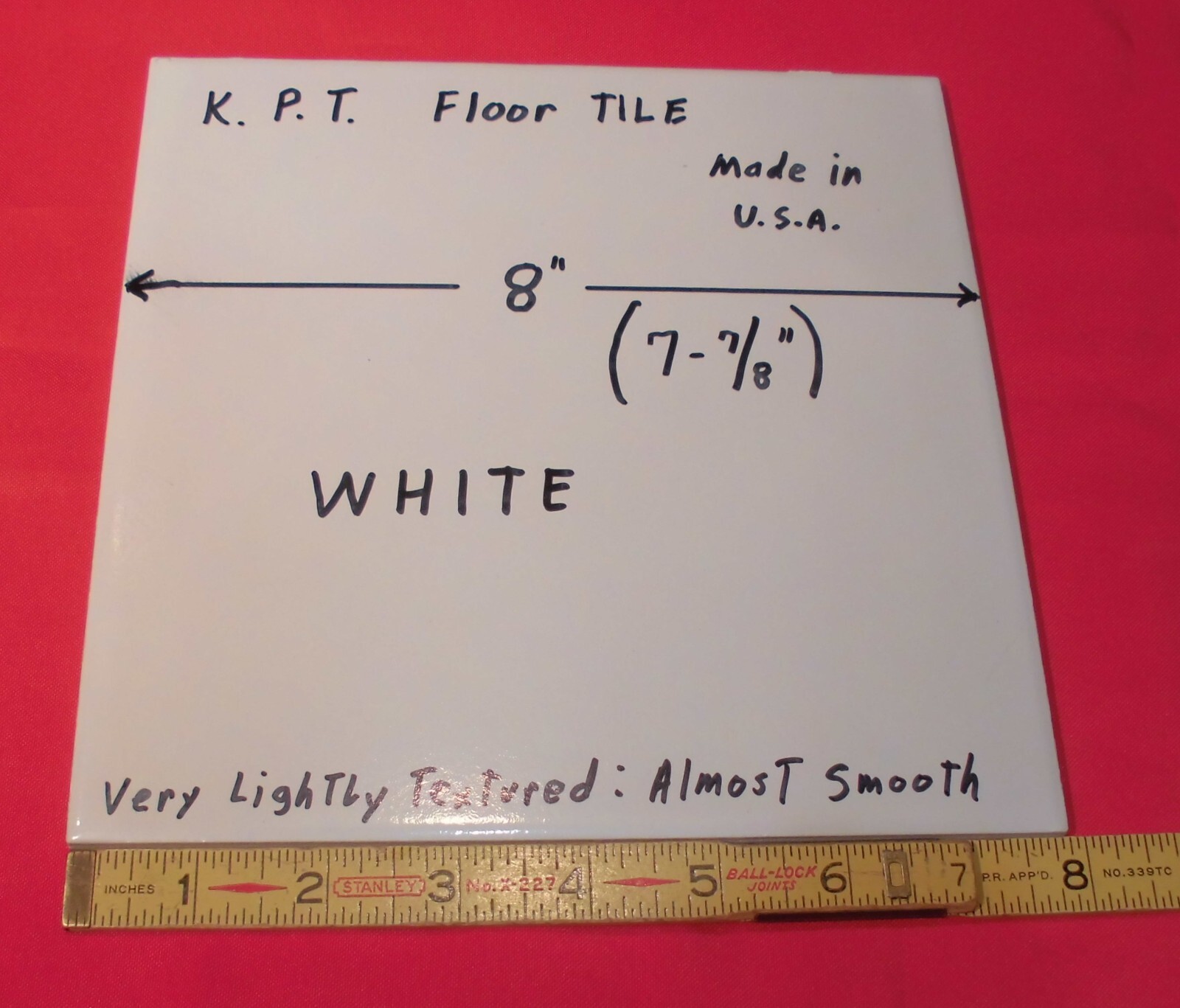 1 pc. Bright White Ceramic Floor Tile: 8″ X 8″ Smooth, Made USA by K.P.T. NEW