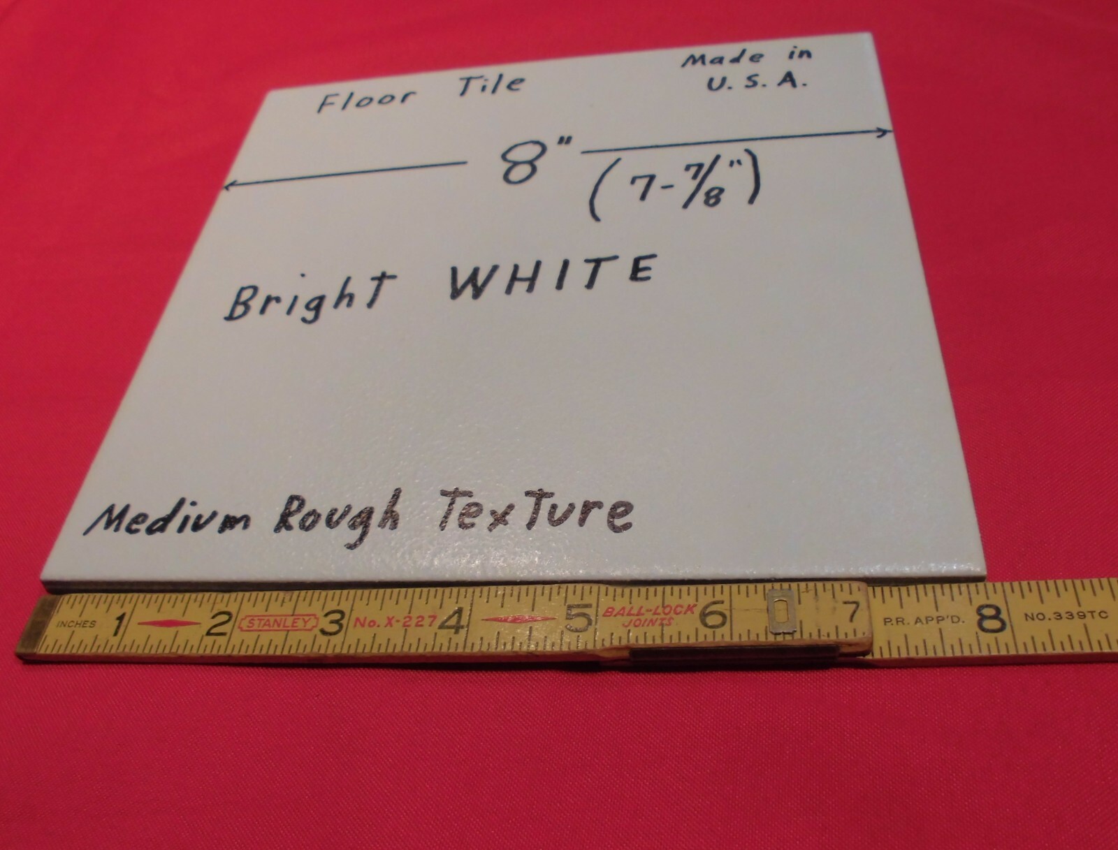 1 pc. *Bright White* Ceramic Floor Tile 8″ X 8″ Medium Textured: Made USA, NEW